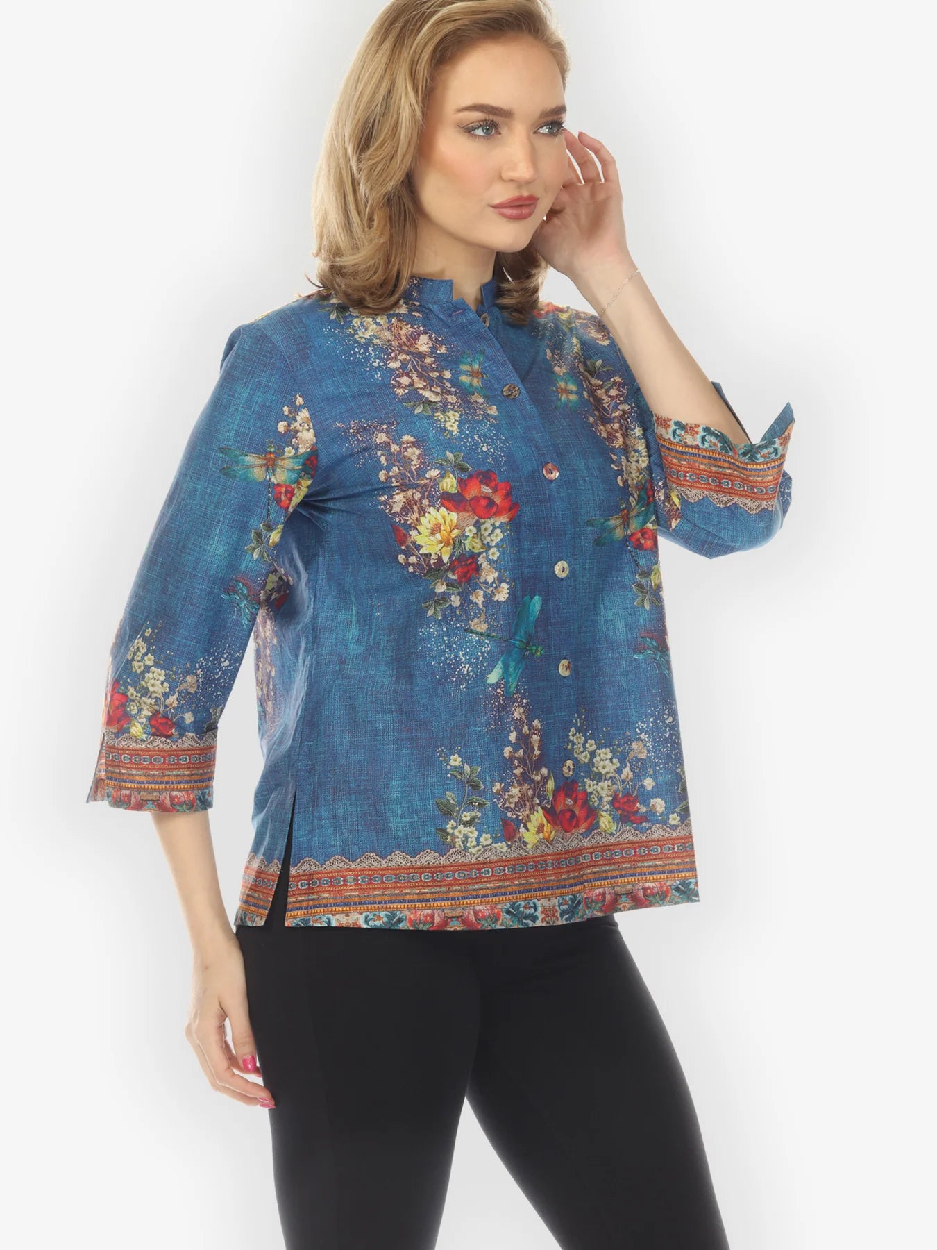 Citron "Dragonfly and Waterlilies Blouse in Blue" Blouse - 1213DAWB