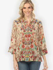 Citron "Embroidery Butterflies Blossoms in Sand" Silk Blouse - 1213EBBS