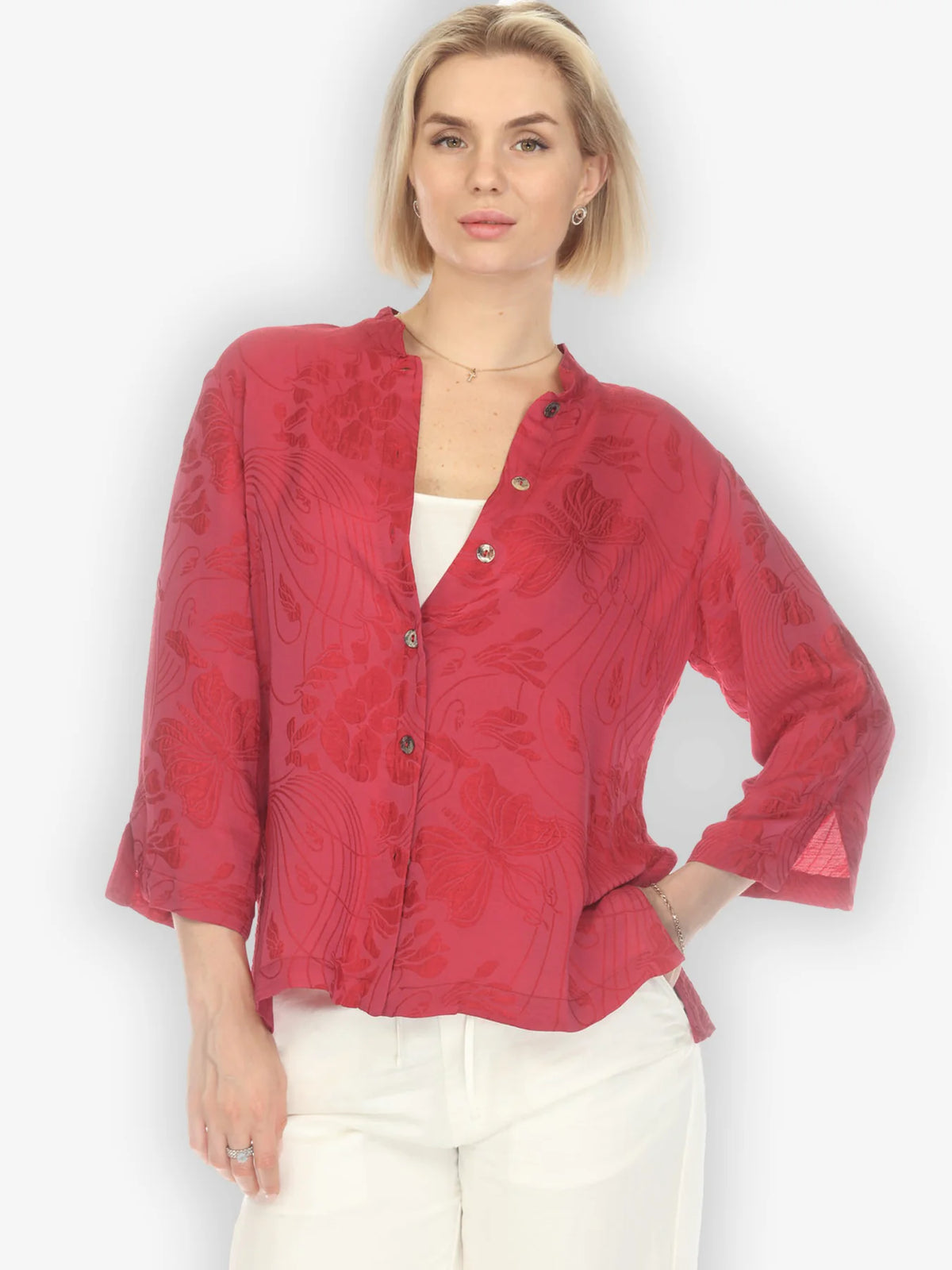 Citron "Solid Pinkish-Red Silk Blouse" Silk Blouse - 1213SSBG