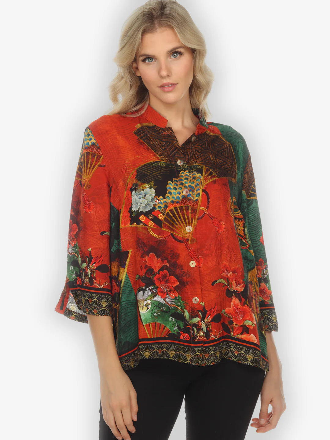 Citron "Fans and Water" Silk Blouse - 1213FAW