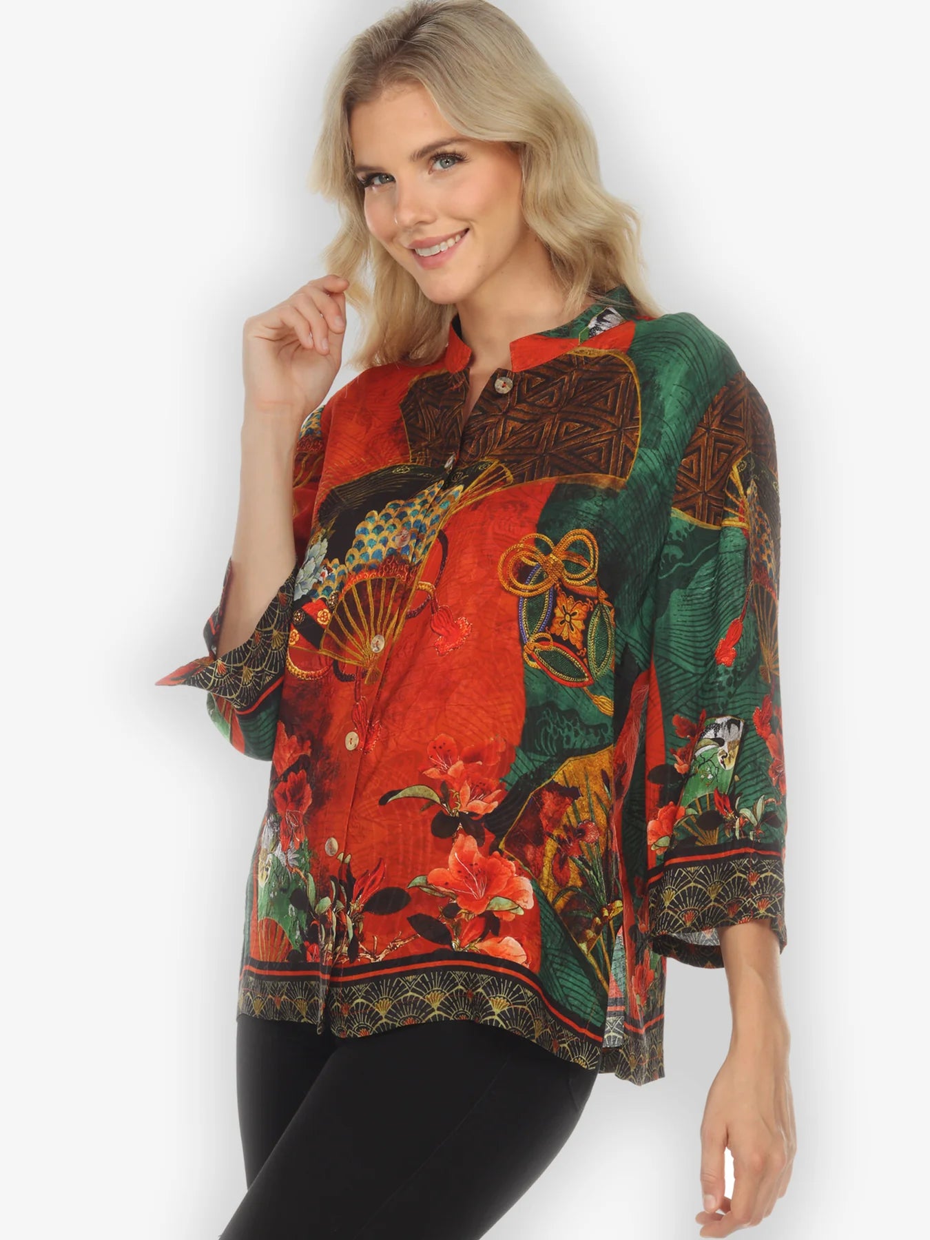 Citron "Fans and Water" Silk Blouse - 1213FAW