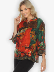 Citron "Fans and Water" Silk Blouse - 1213FAW