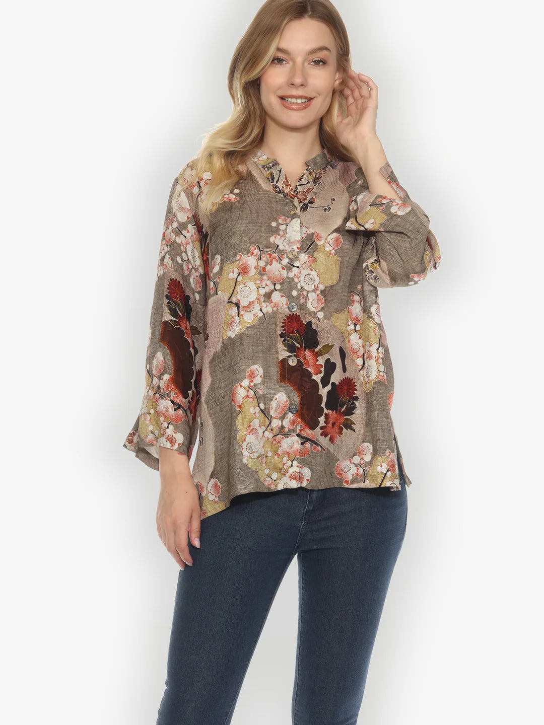 Citron "Fans Cherry Blossom" Silk Blouse - 1213FCB