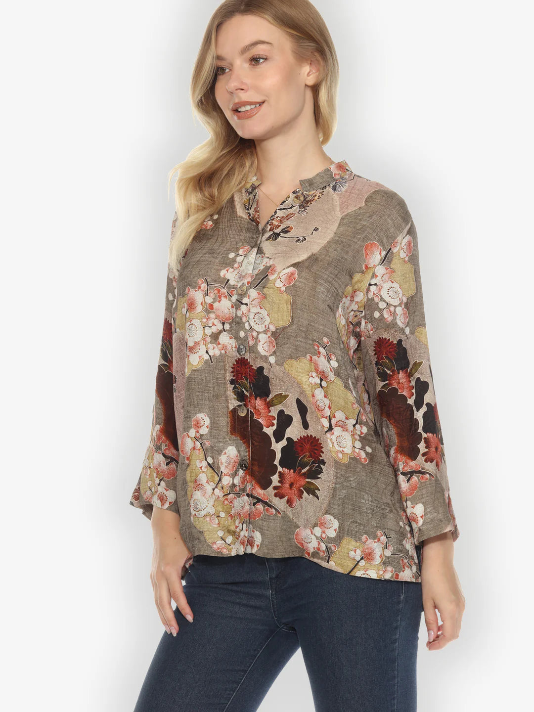 Citron "Fans Cherry Blossom" Silk Blouse - 1213FCB