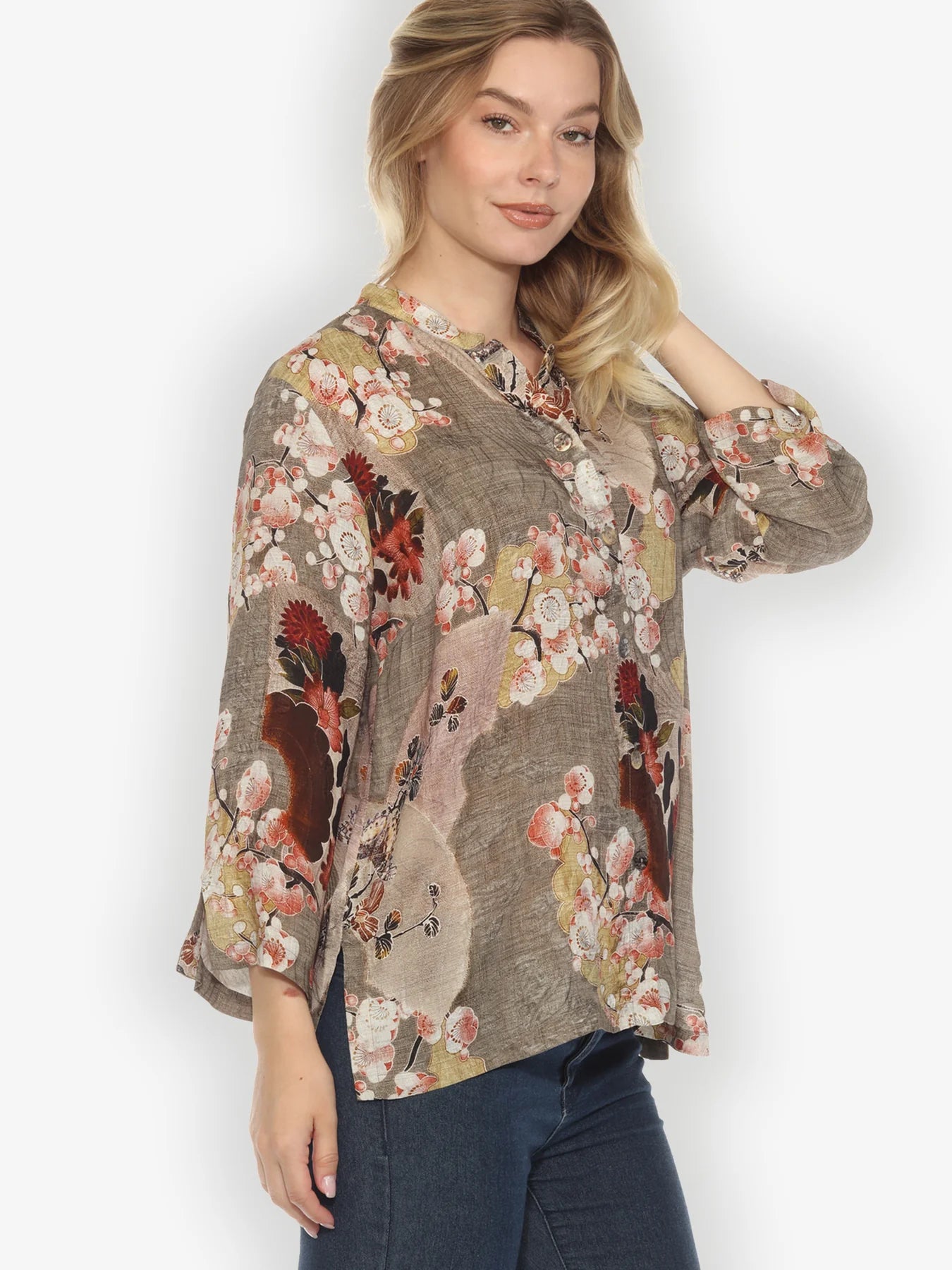 Citron "Fans Cherry Blossom" Silk Blouse - 1213FCB