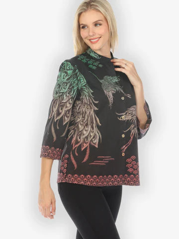 Citron "Flow Crane Silk Cotton Hand Dyed" Silk Blouse - 1213FCSC-HD