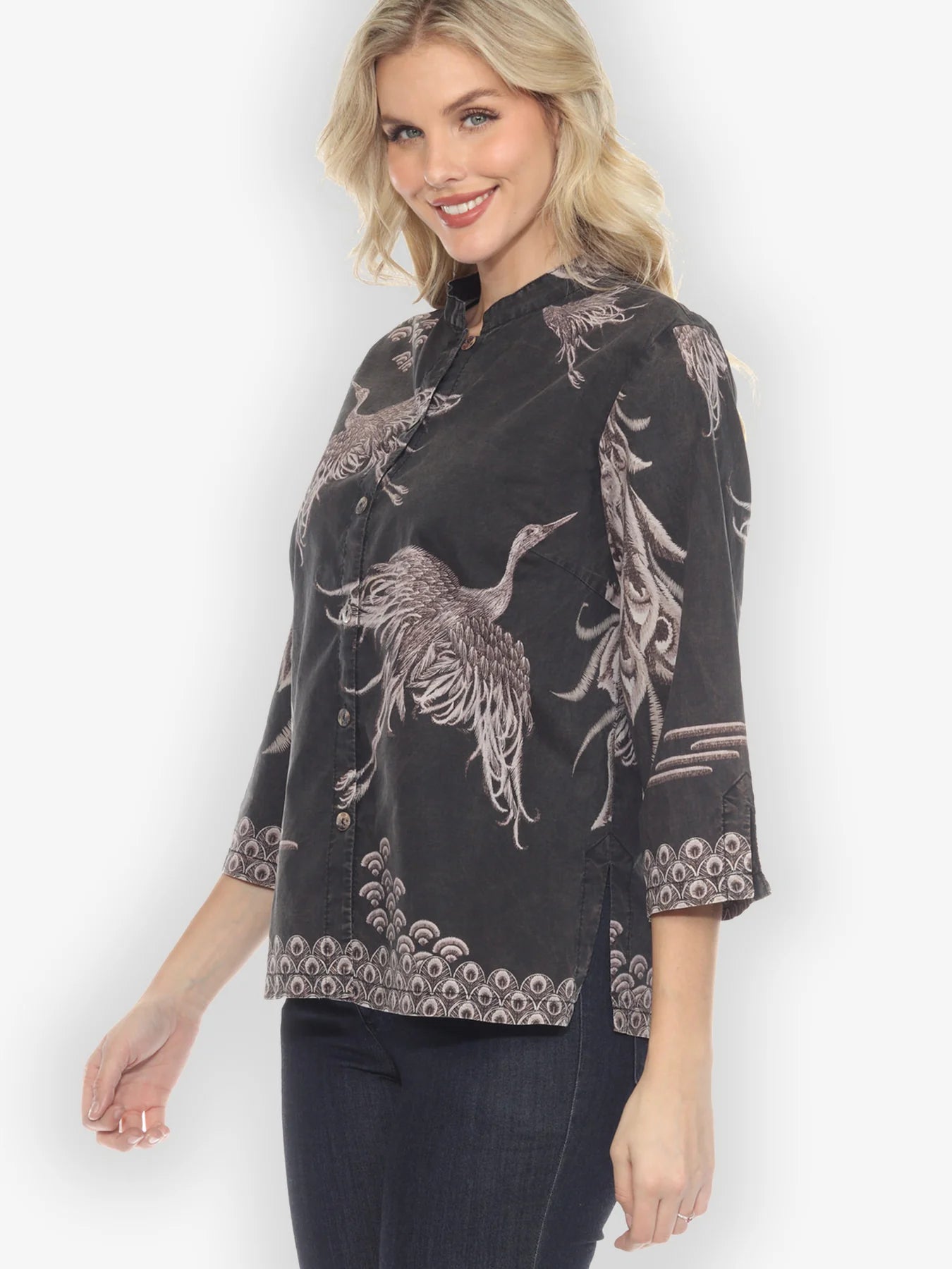 Citron "Flow Crane Silk Cotton Vintage Washed Blouse" Silk Blend Blouse - 1213FCSC-VW
