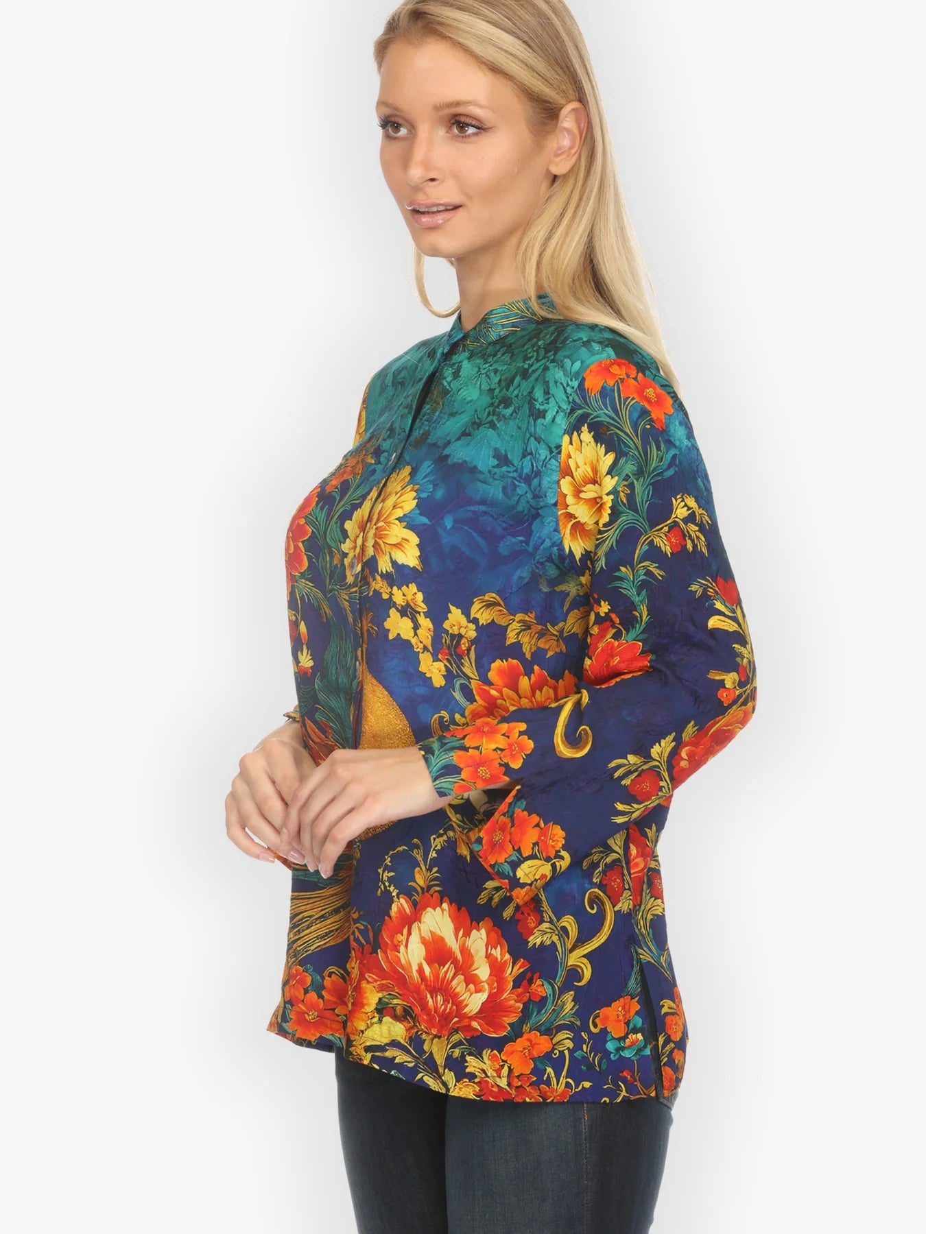 Citron "Flower Land in Turquoise" Silk Blouse - 1213FLT