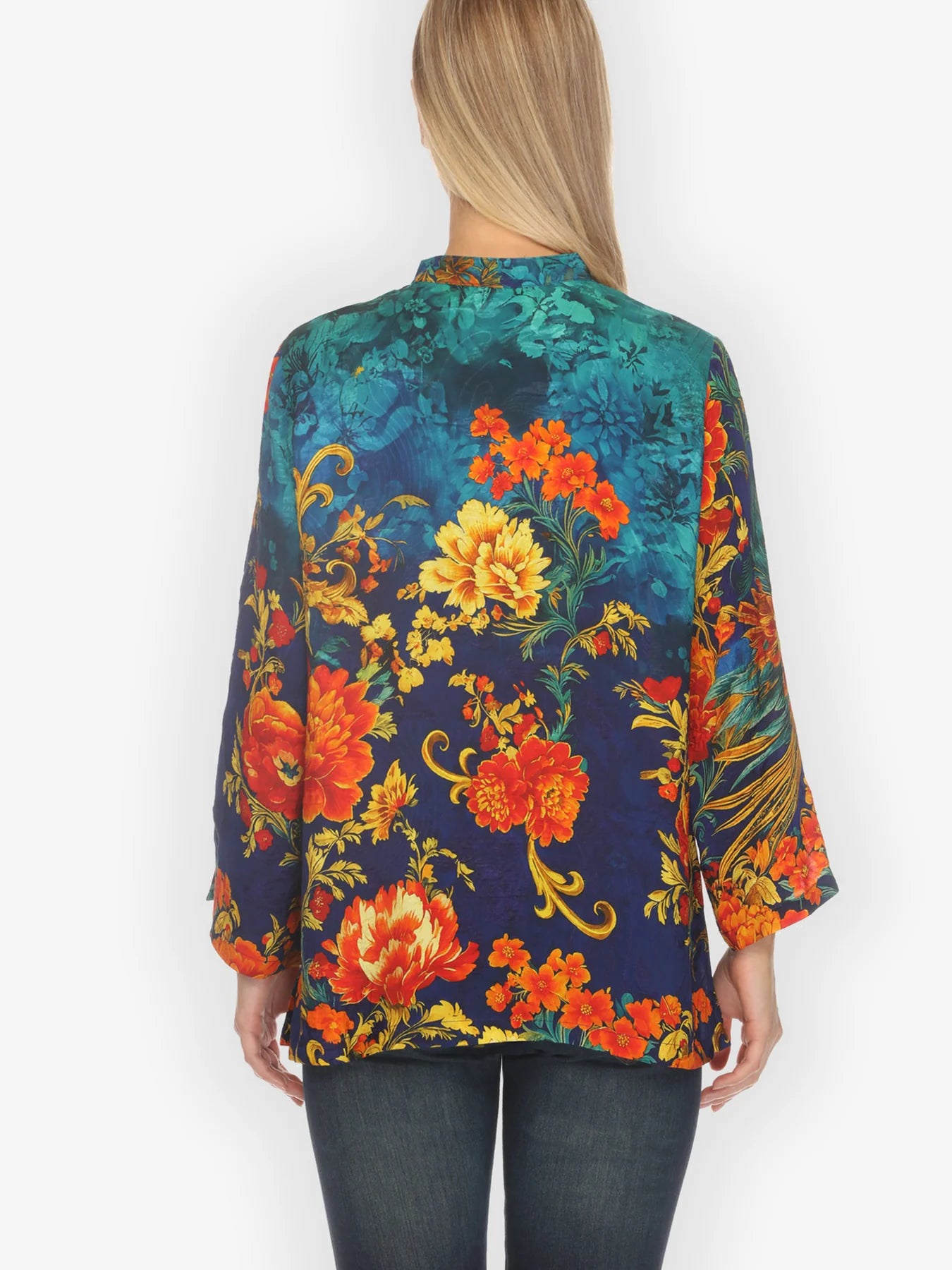 Citron "Flower Land in Turquoise" Silk Blouse - 1213FLT
