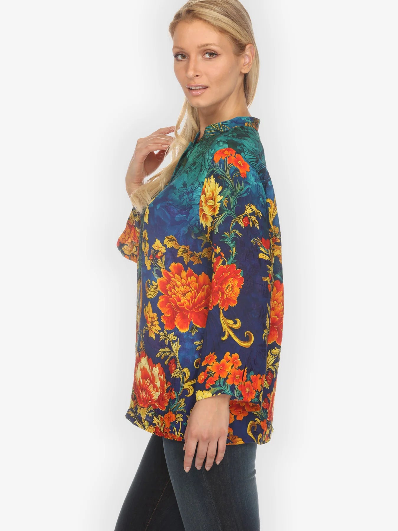 Citron "Flower Land in Turquoise" Silk Blouse - 1213FLT