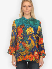 Citron "Flower Land in Turquoise" Silk Blouse - 1213FLT