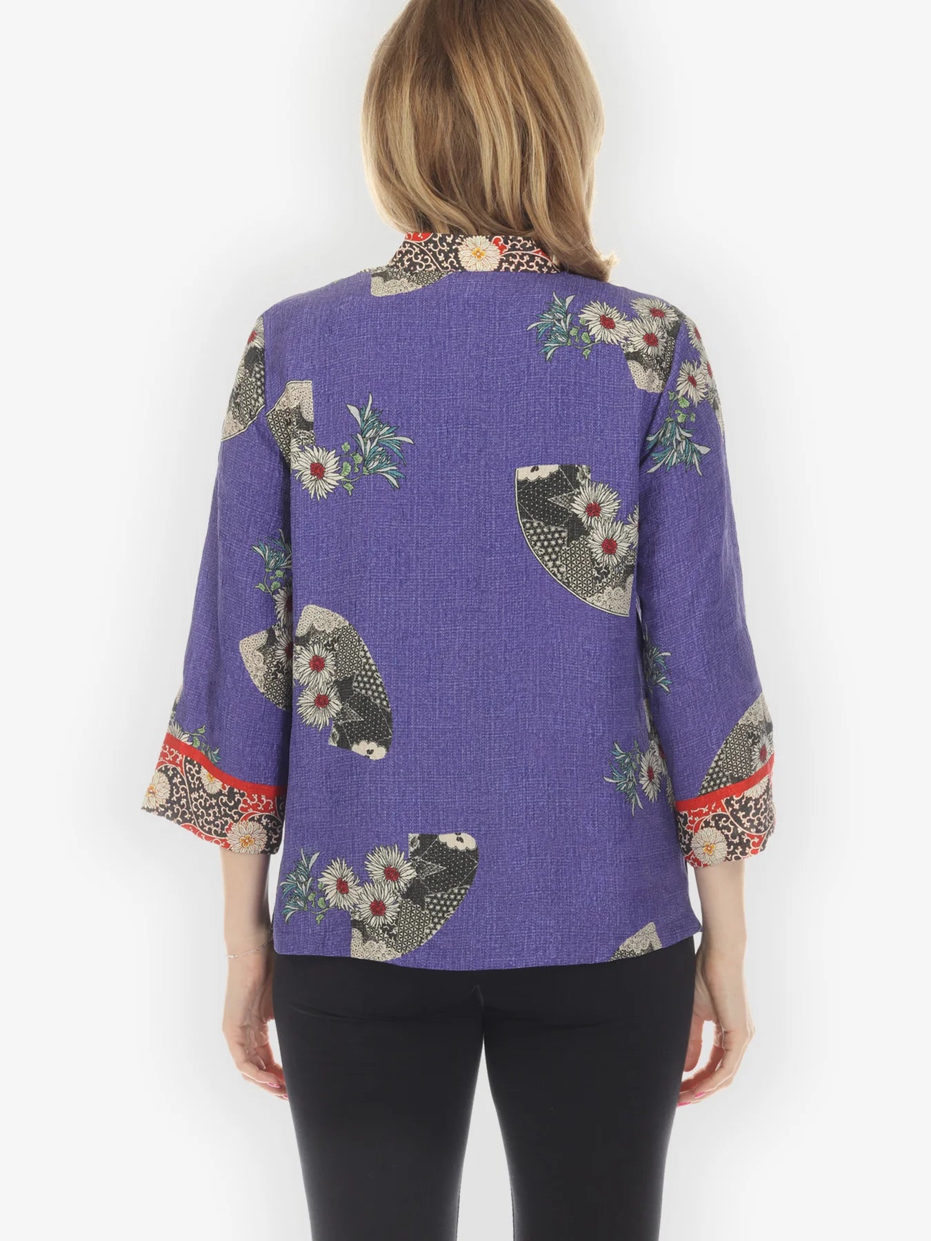 Citron "Fans with Flowers Boarder Blouse" Silk Blouse - 1213FWFB