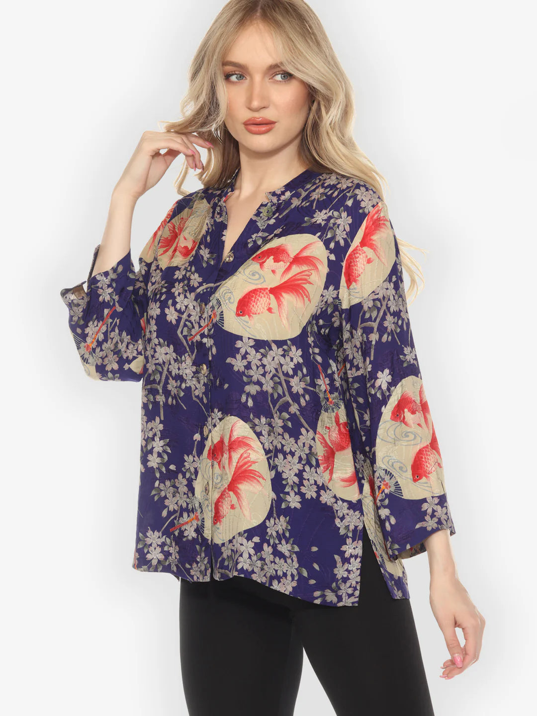 Citron "Goldfish and Blossom" Classic Silk Blouse - 1213GAB