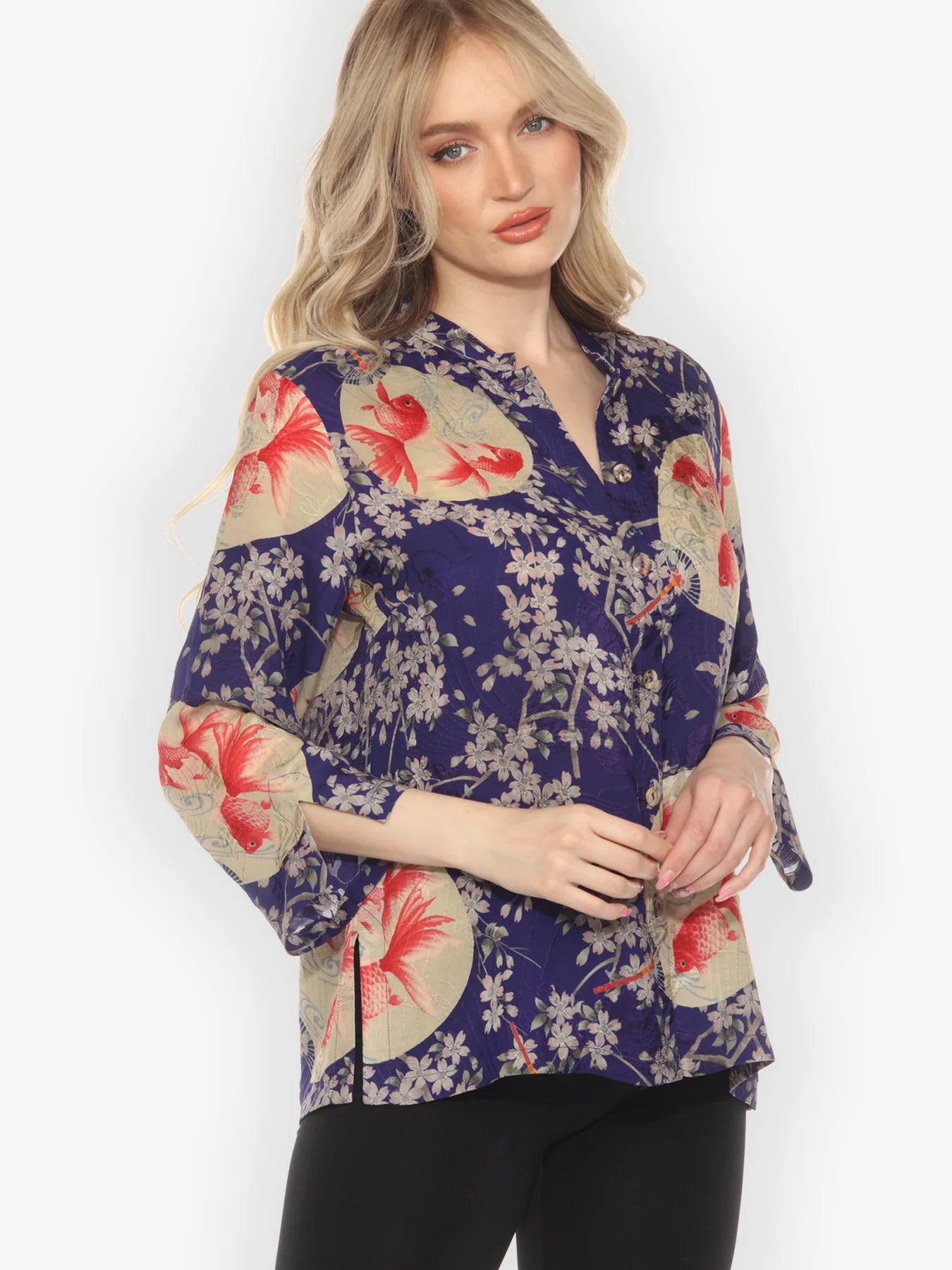 Citron "Goldfish and Blossom" Classic Silk Blouse - 1213GAB