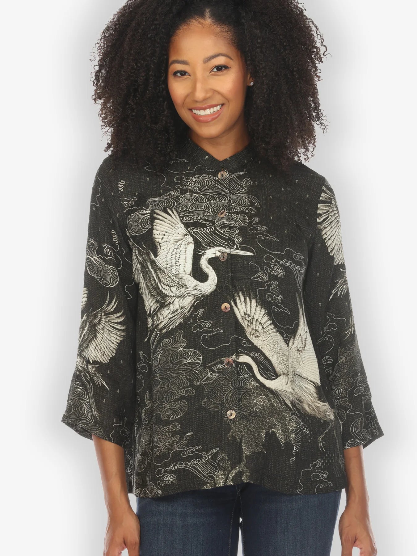 Citron "Galaxy Crane" Silk Blend Blouse - 1213GC