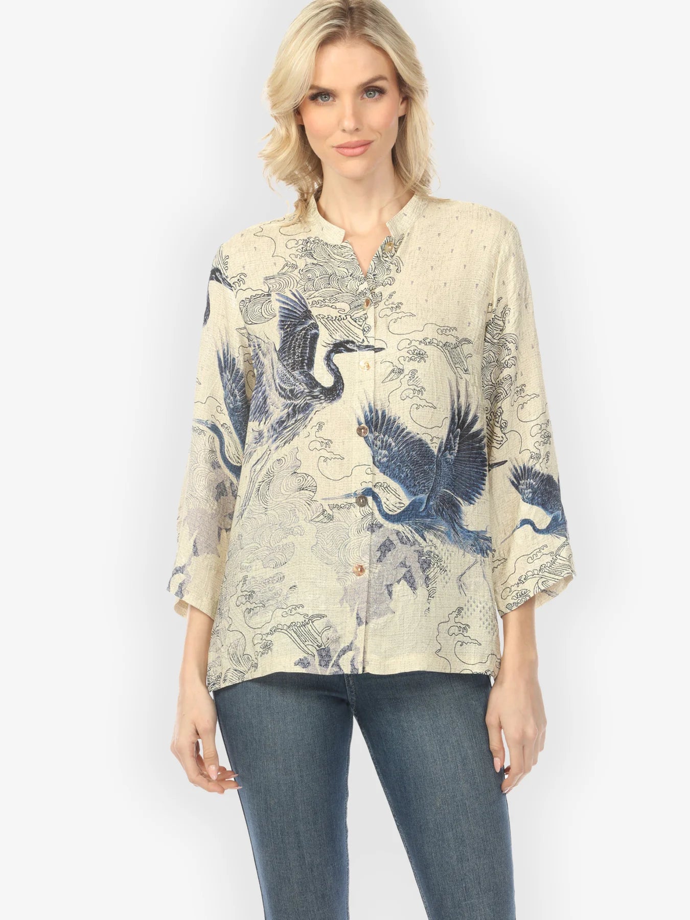Citron "Galaxy Crane Cream" Silk Blouse - 1213GCC