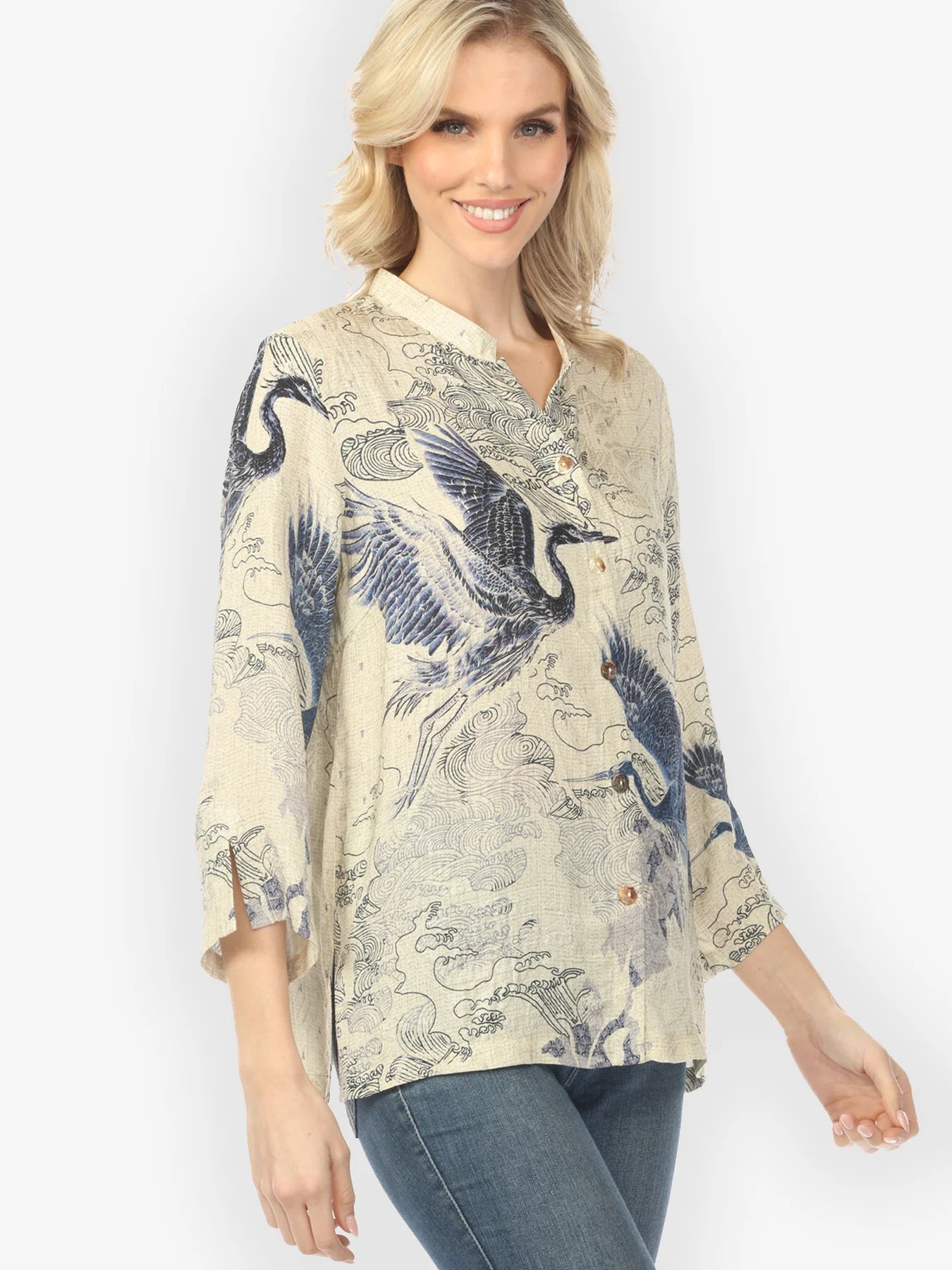 Citron "Galaxy Crane Cream" Silk Blouse - 1213GCC