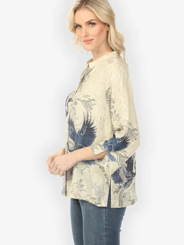 Citron "Galaxy Crane Cream" Silk Blouse - 1213GCC