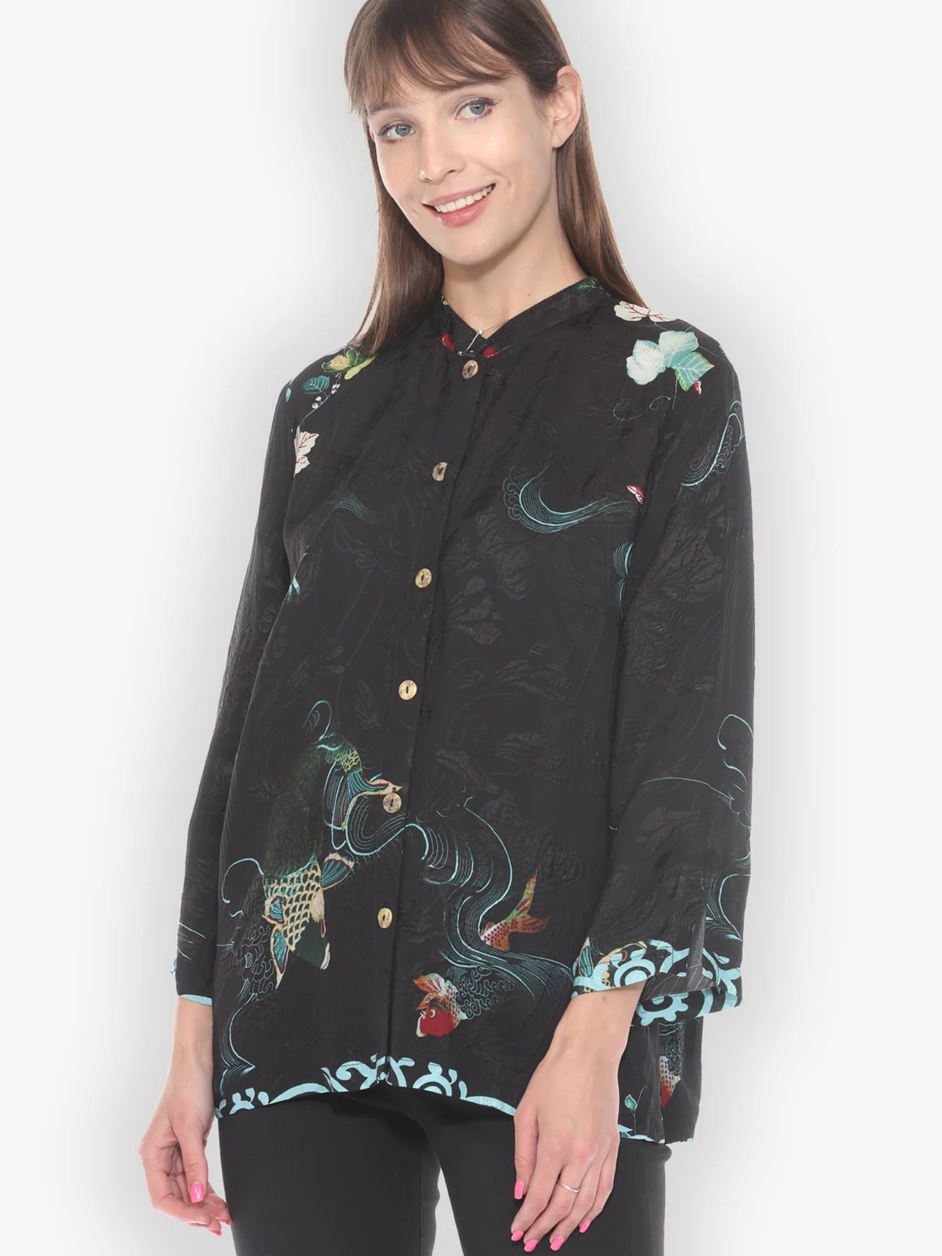 Citron "Koi and Leaves" Silk Blouse - 1213KAL