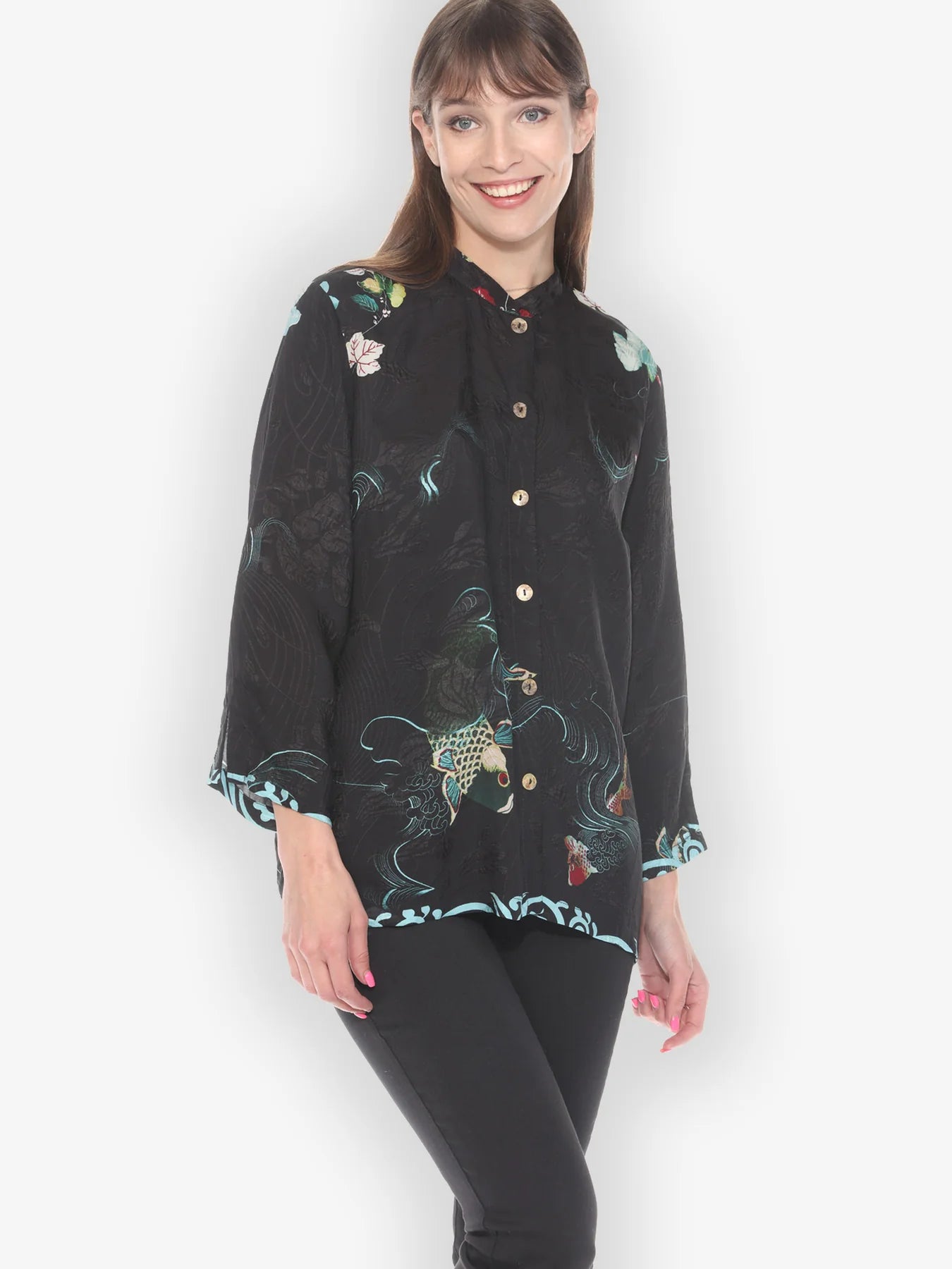 Citron "Koi and Leaves" Silk Blouse - 1213KAL