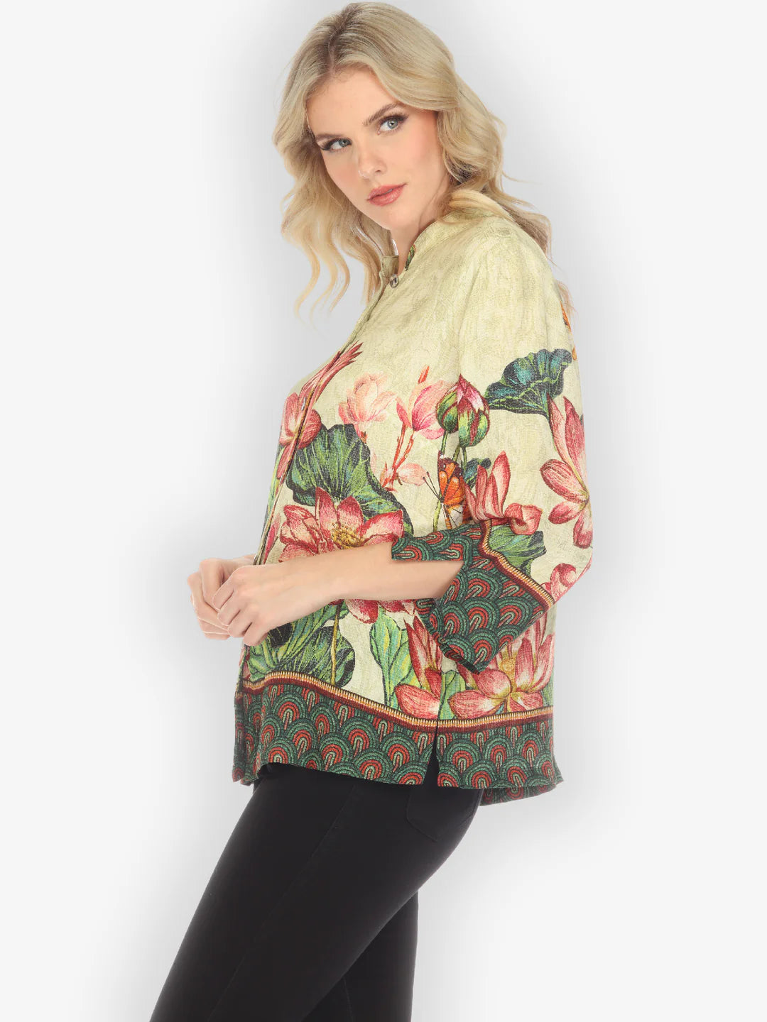 Citron "Lotus Embroidery Print" Silk Blouse - 1213LEP