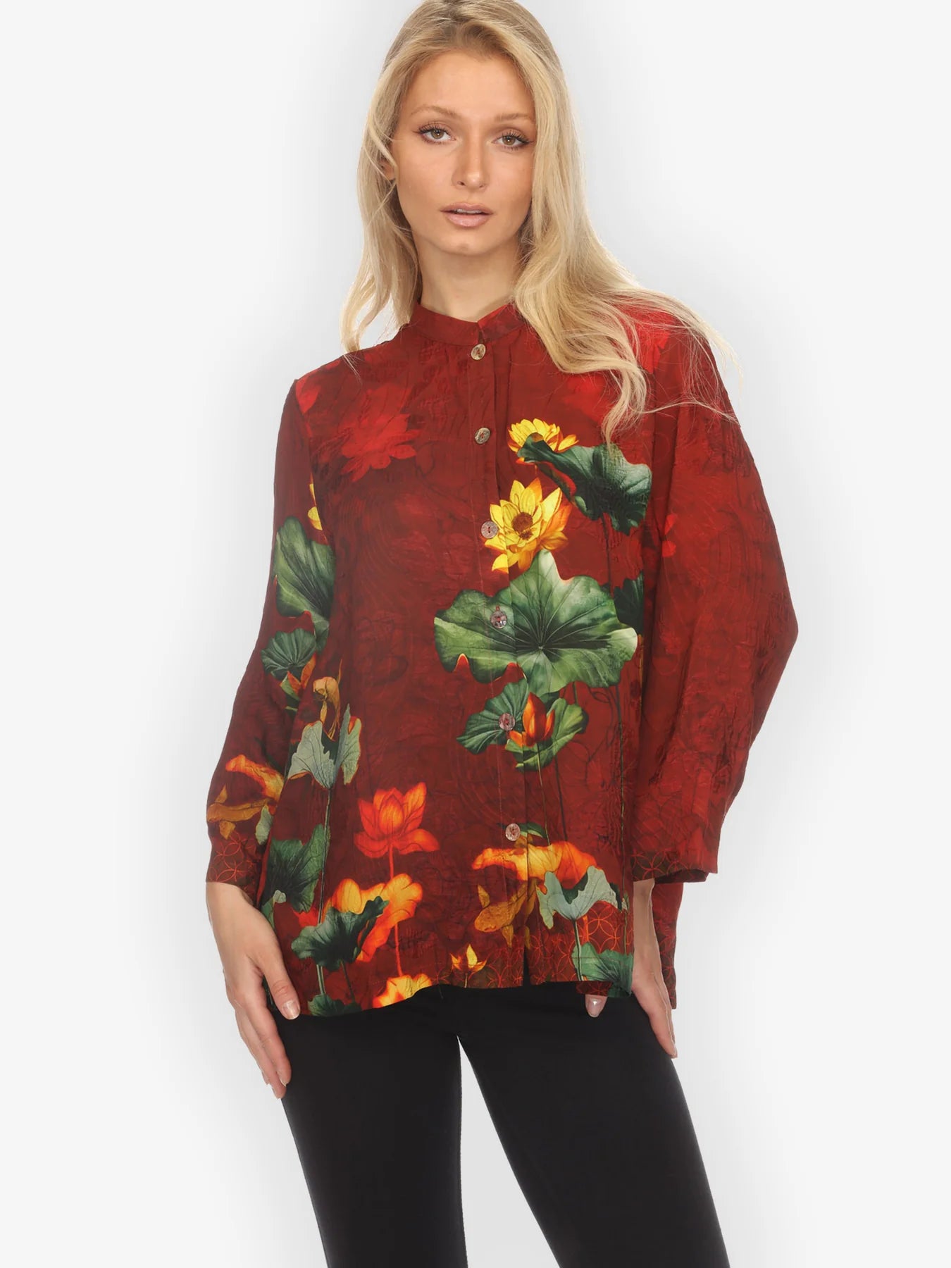 Citron "Lotus Paradise in Red" Silk Blouse - 1213LPR