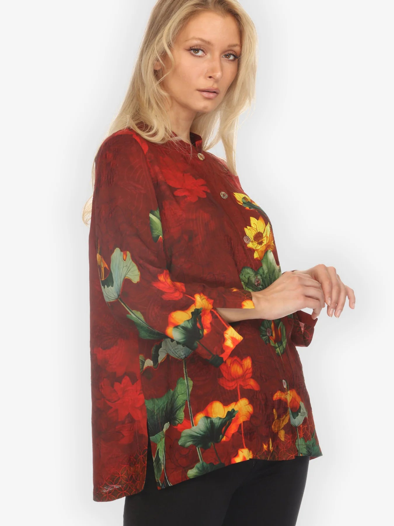 Citron "Lotus Paradise in Red" Silk Blouse - 1213LPR
