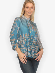 Citron "Leafy Vine Sky Blue" Silk Blouse - 1213LV-SB