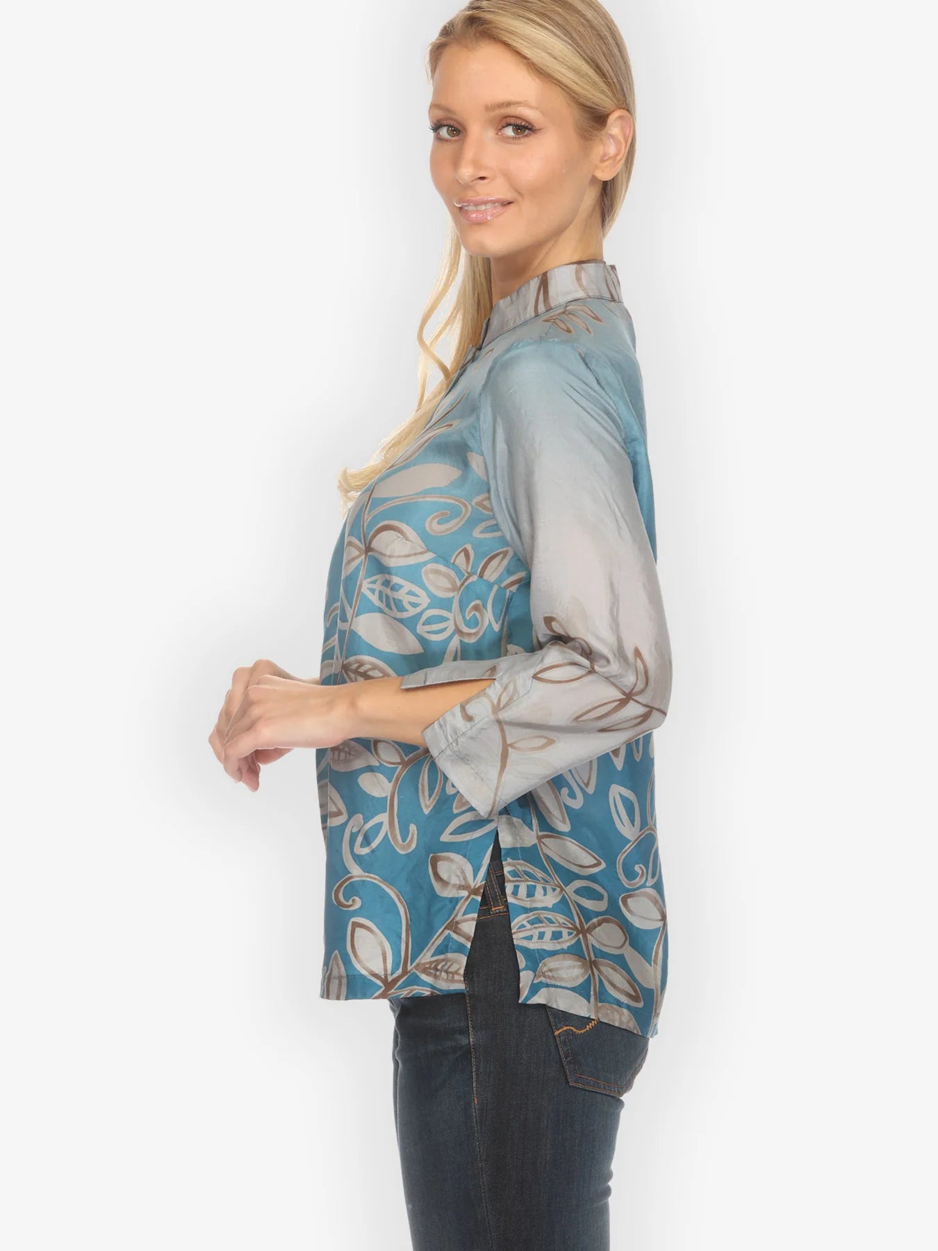 Citron "Leafy Vine Sky Blue" Silk Blouse - 1213LV-SB