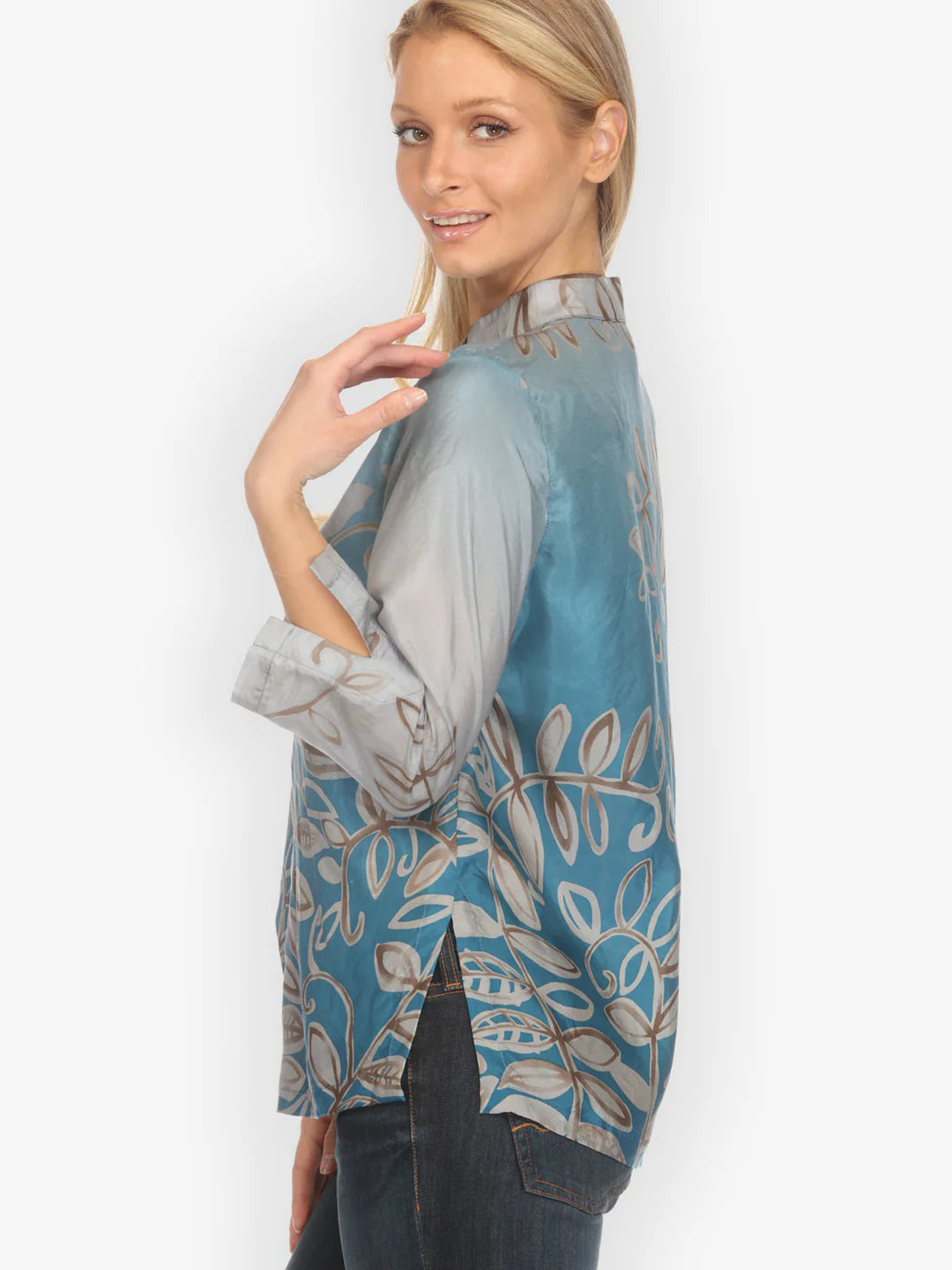 Citron "Leafy Vine Sky Blue" Silk Blouse - 1213LV-SB