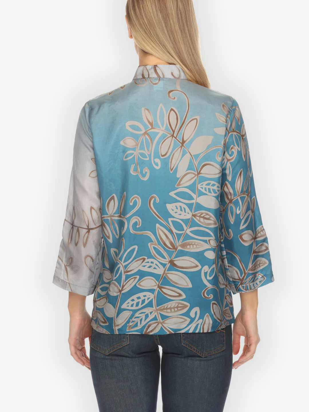 Citron "Leafy Vine Sky Blue" Silk Blouse - 1213LV-SB