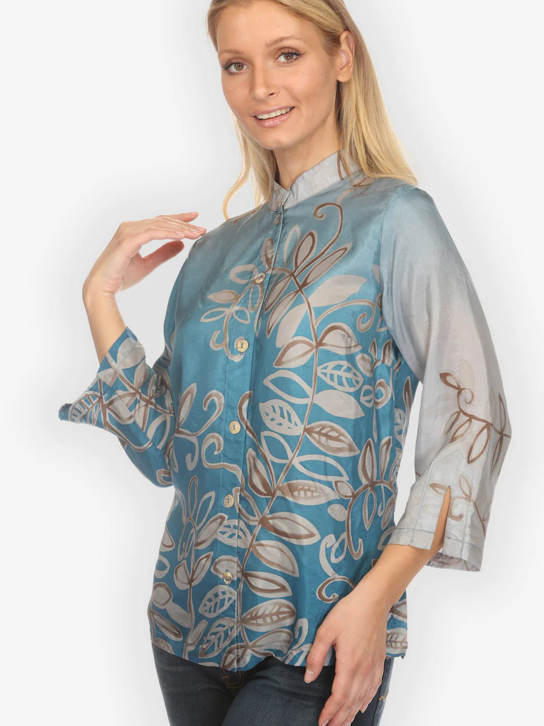 Citron "Leafy Vine Sky Blue" Silk Blouse - 1213LV-SB