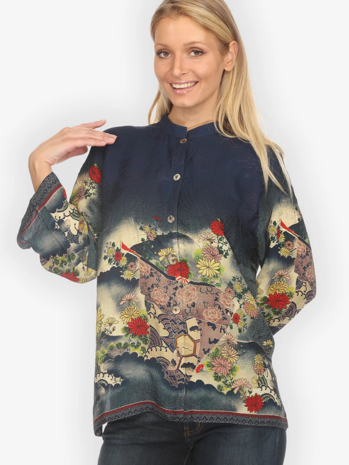 Citron "Magic Organic Beauty in Navy" Silk Blouse - 1213MOBN