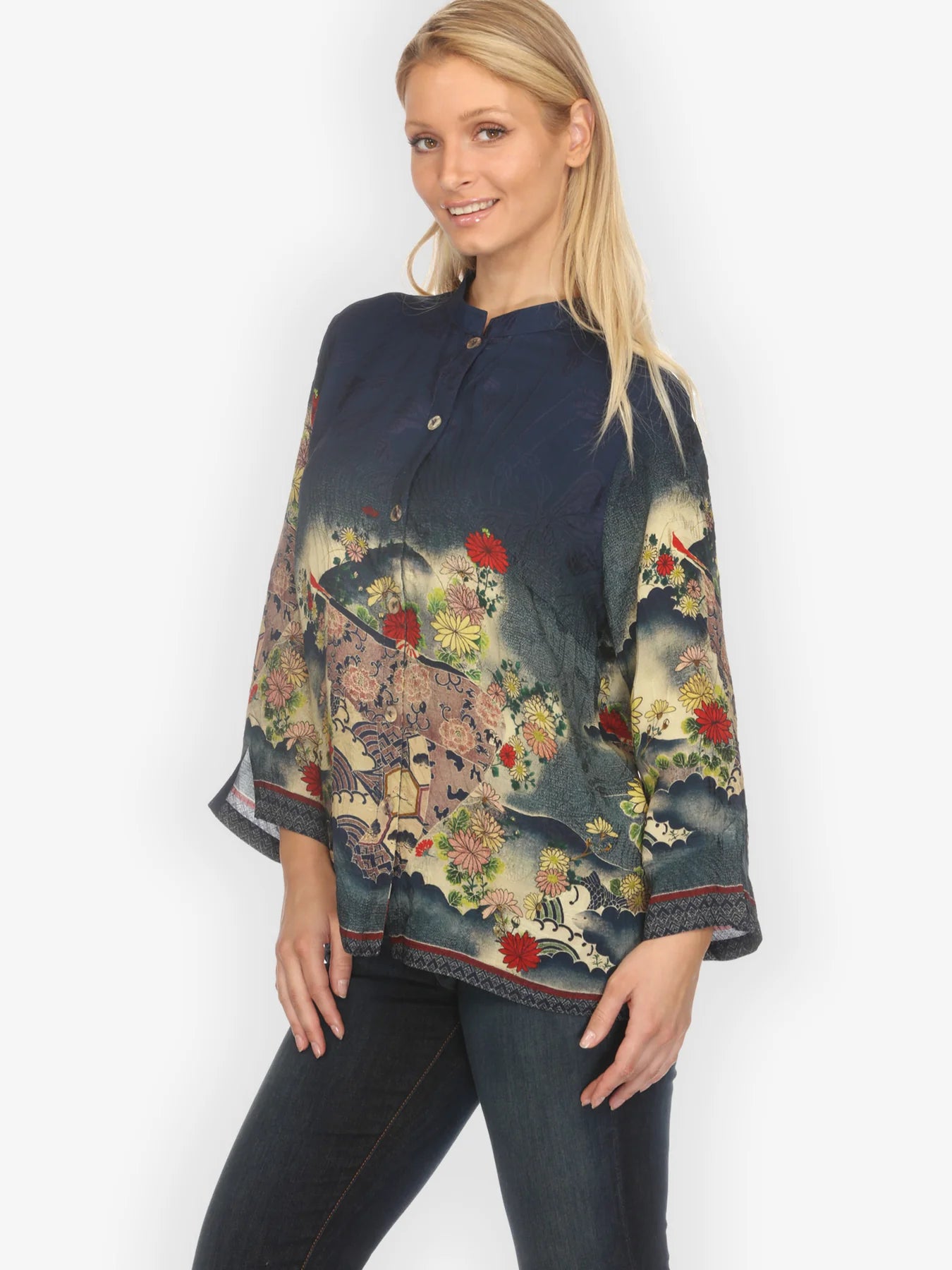 Citron "Magic Organic Beauty in Navy" Silk Blouse - 1213MOBN
