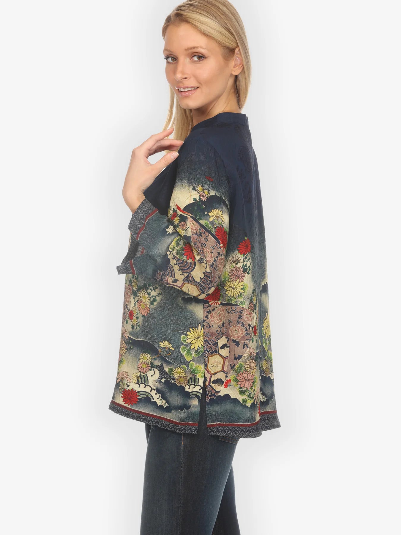 Citron "Magic Organic Beauty in Navy" Silk Blouse - 1213MOBN