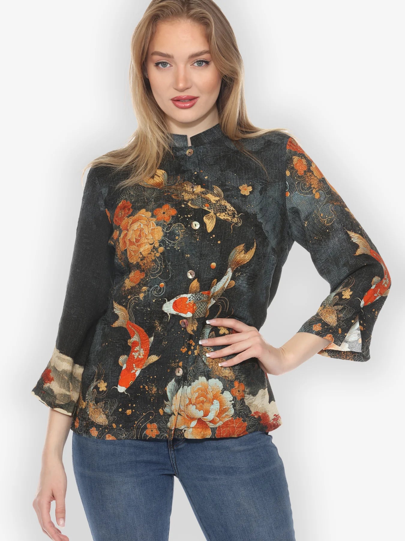 Citron "Noble Koi Fish" Silk Blouse - 1213NKF