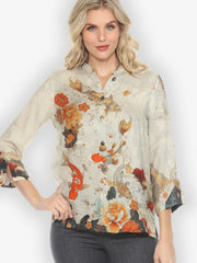 Citron "Noble Koi Fish in Cream" Silk Blouse - 1213NKFC