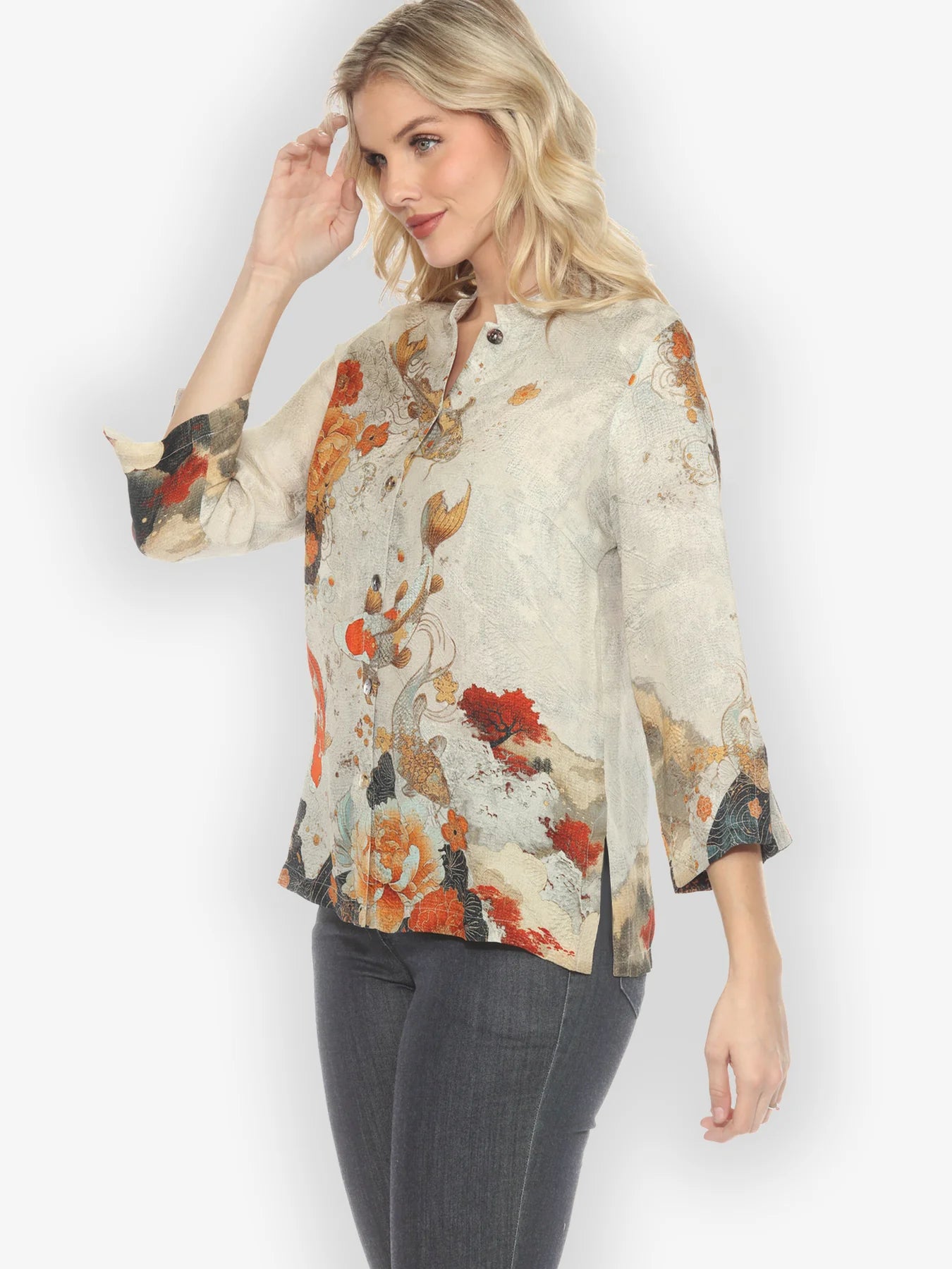 Citron "Noble Koi Fish in Cream" Silk Blouse - 1213NKFC