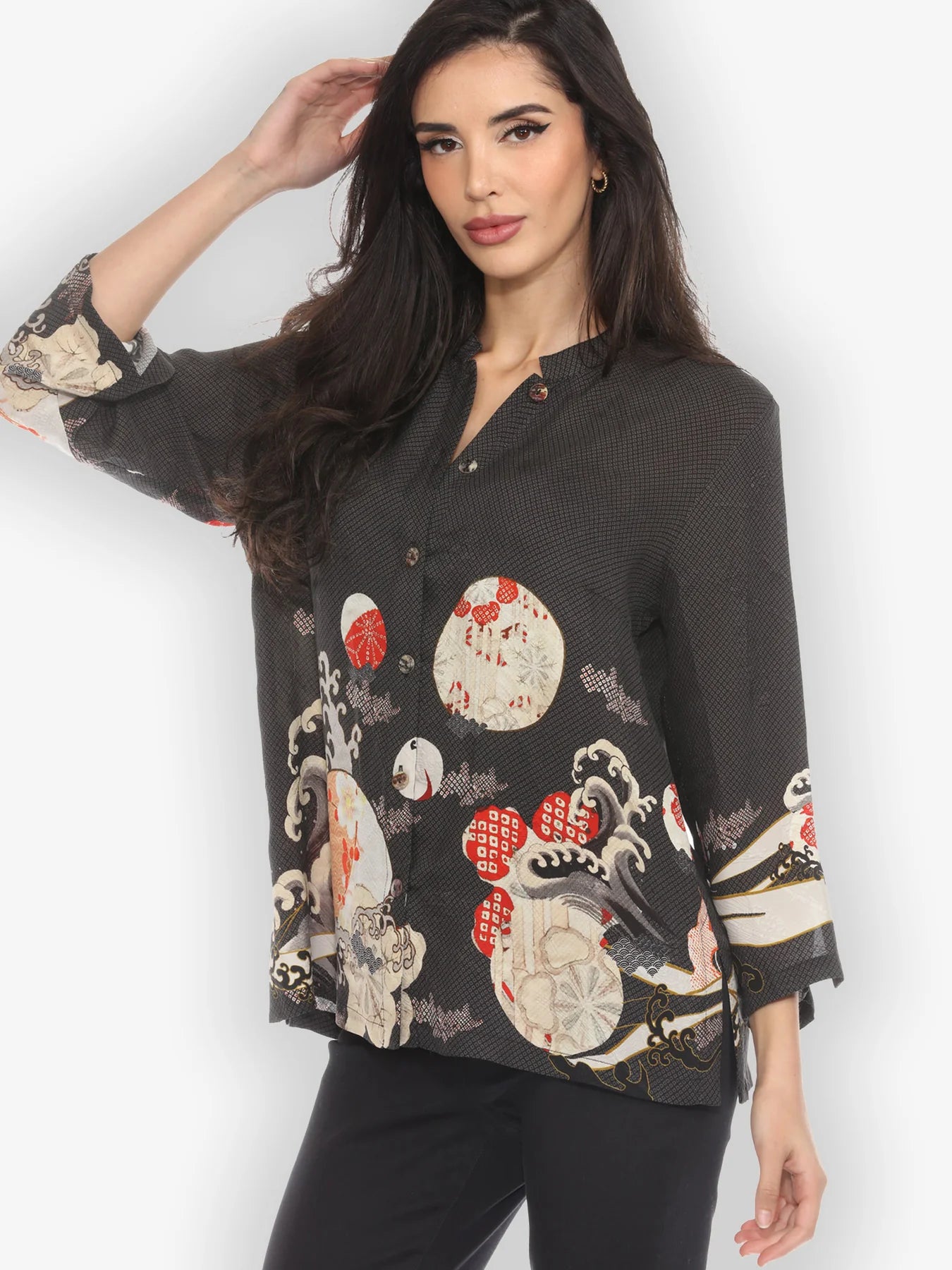 Citron "Ocean Wave Royal" Silk Blend Blouse - 1213OWR