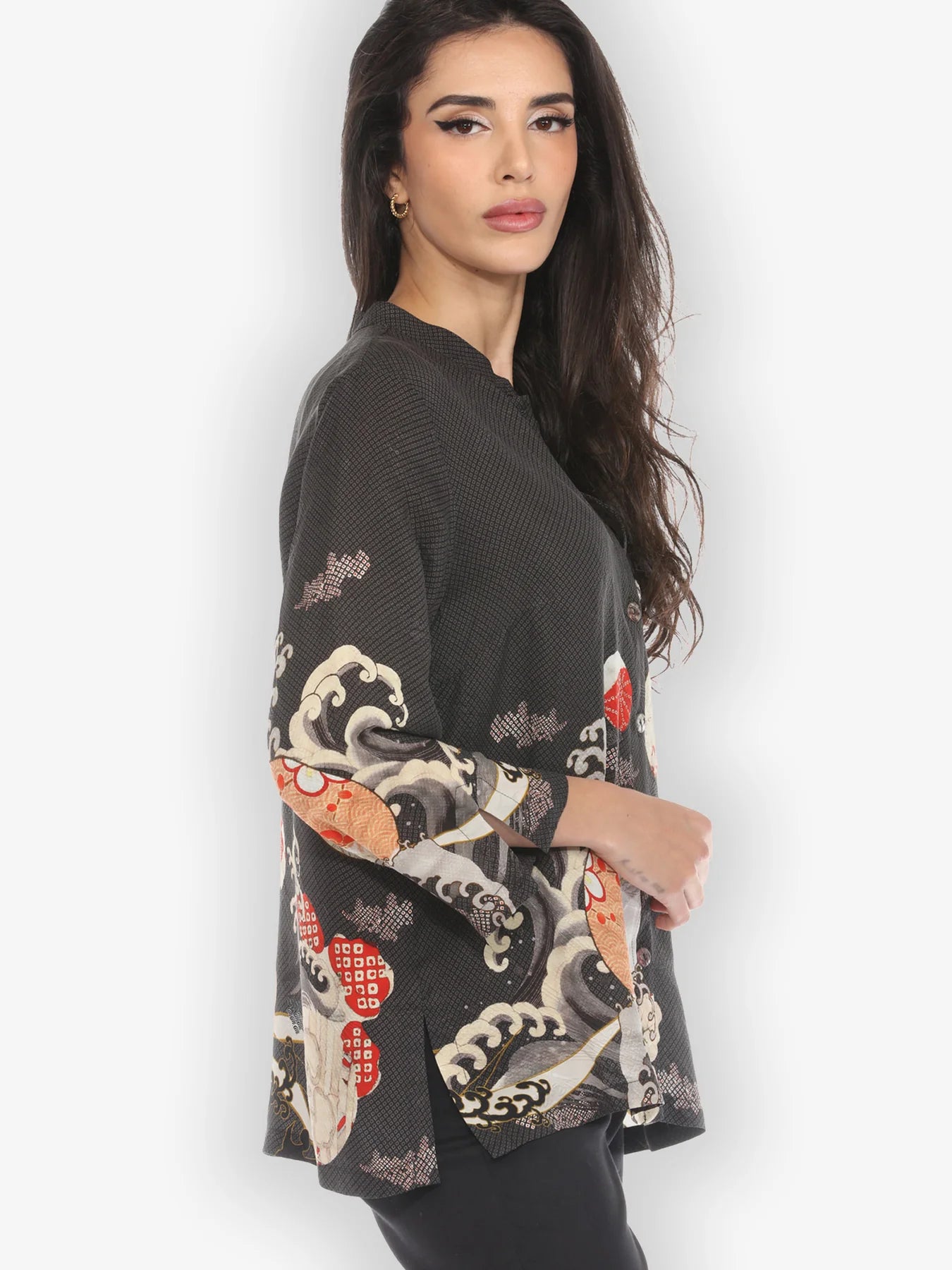 Citron "Ocean Wave Royal" Silk Blend Blouse - 1213OWR