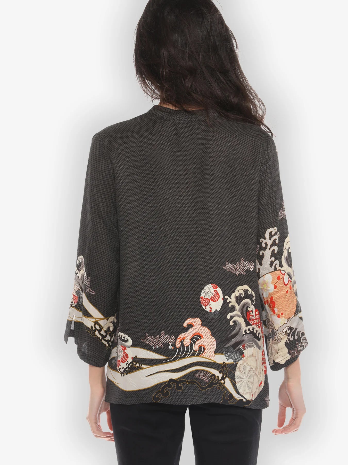 Citron "Ocean Wave Royal" Silk Blend Blouse - 1213OWR