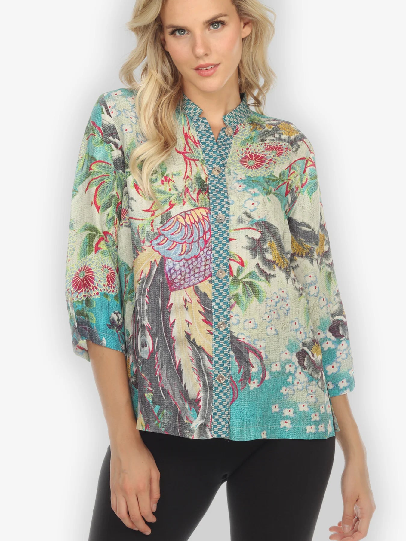 Citron "Peacock in the Forest" Silk Blouse - 1213PIF