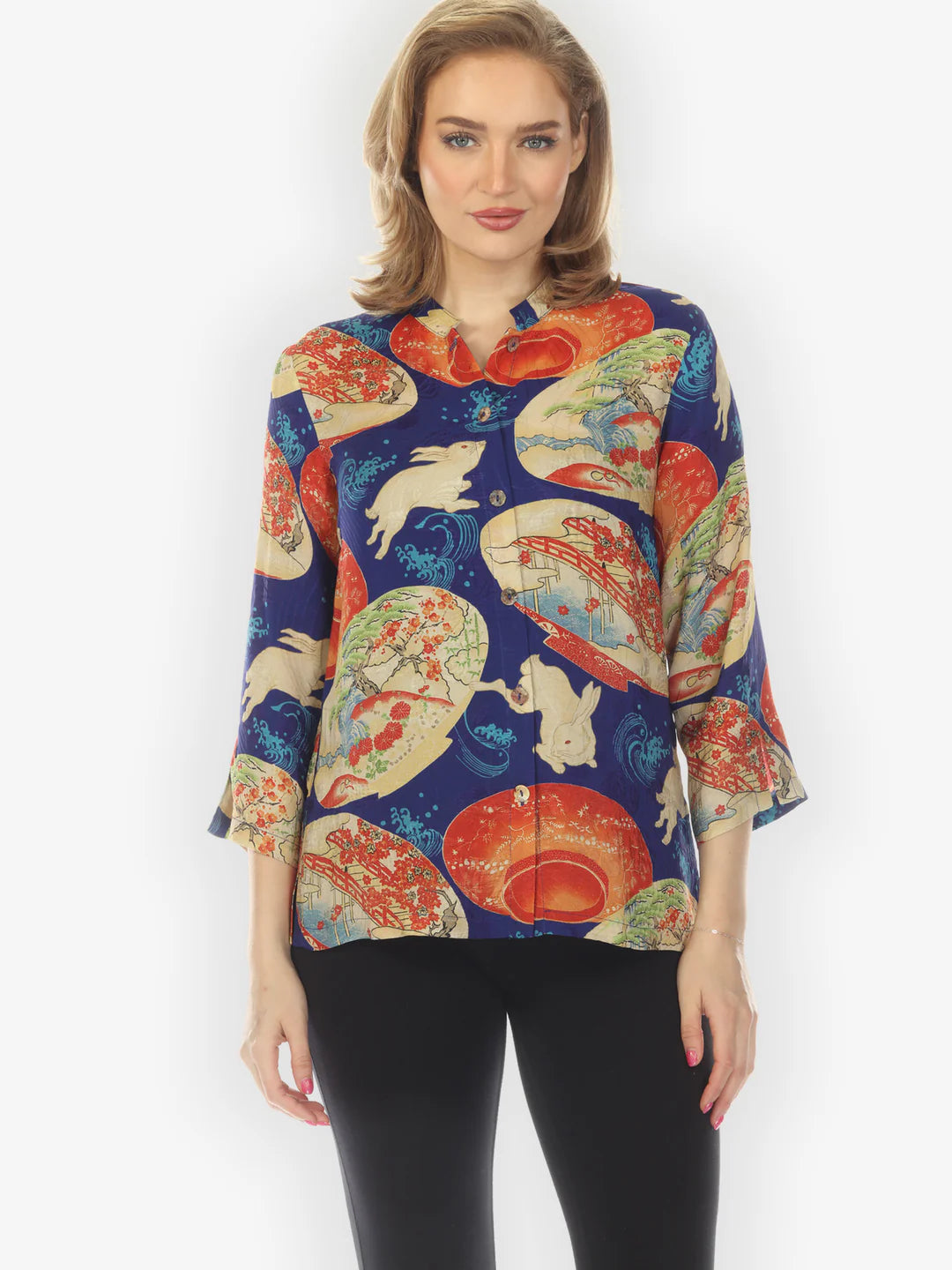 Citron "Rabbit and Lantern in Navy" Silk Blouse - 1213RALN