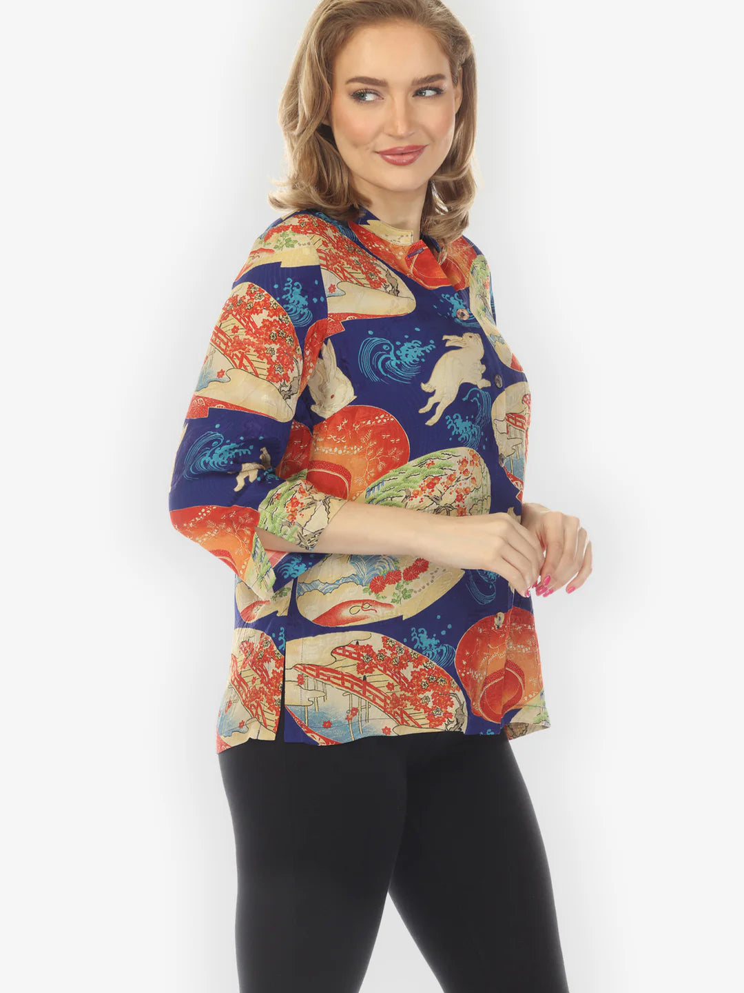 Citron "Rabbit and Lantern in Navy" Silk Blouse - 1213RALN