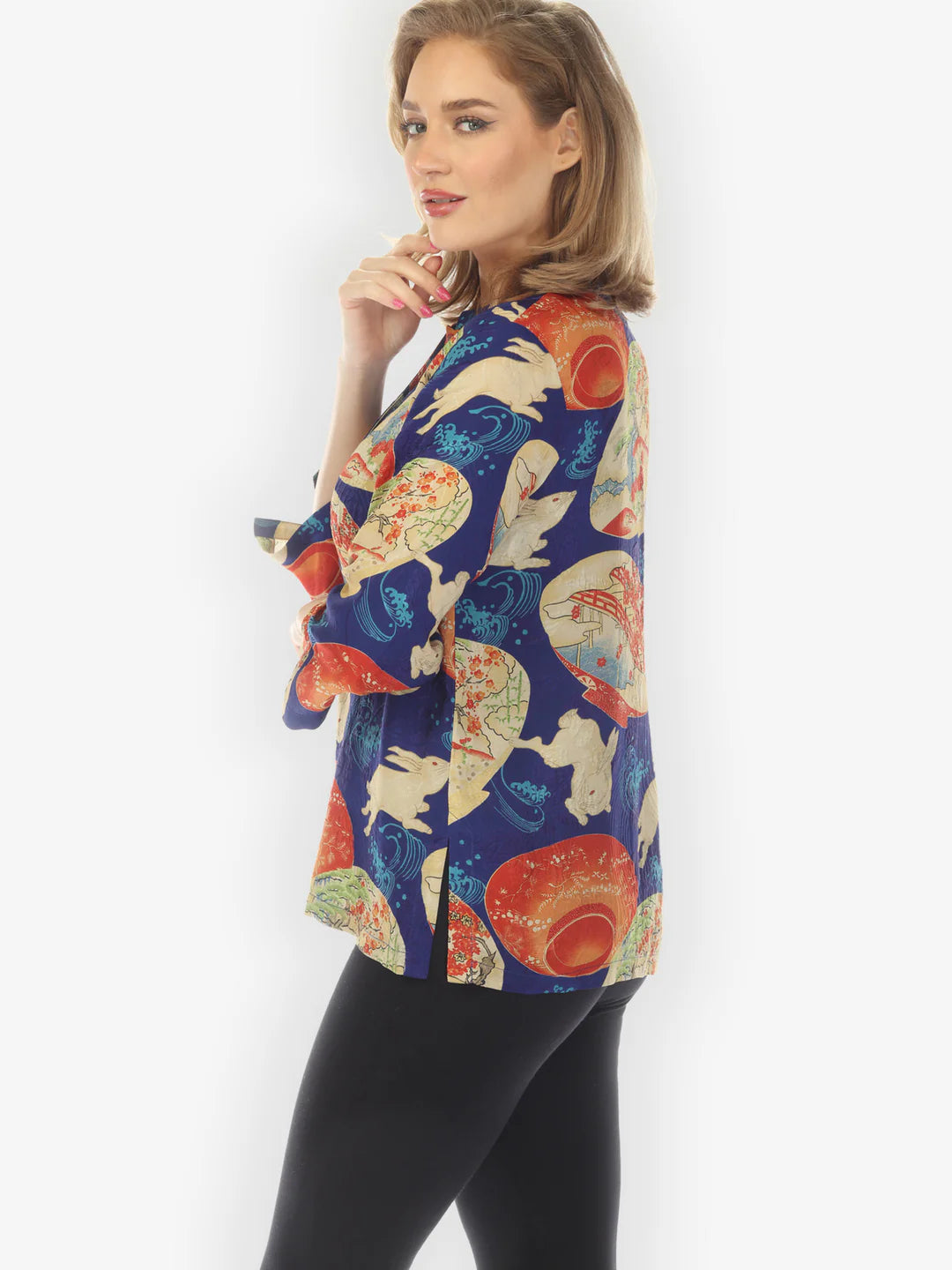 Citron "Rabbit and Lantern in Navy" Silk Blouse - 1213RALN