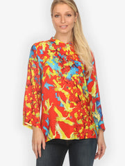 Citron "Sakura and Cranes in Red" Silk Blend Blouse - 1213SACR
