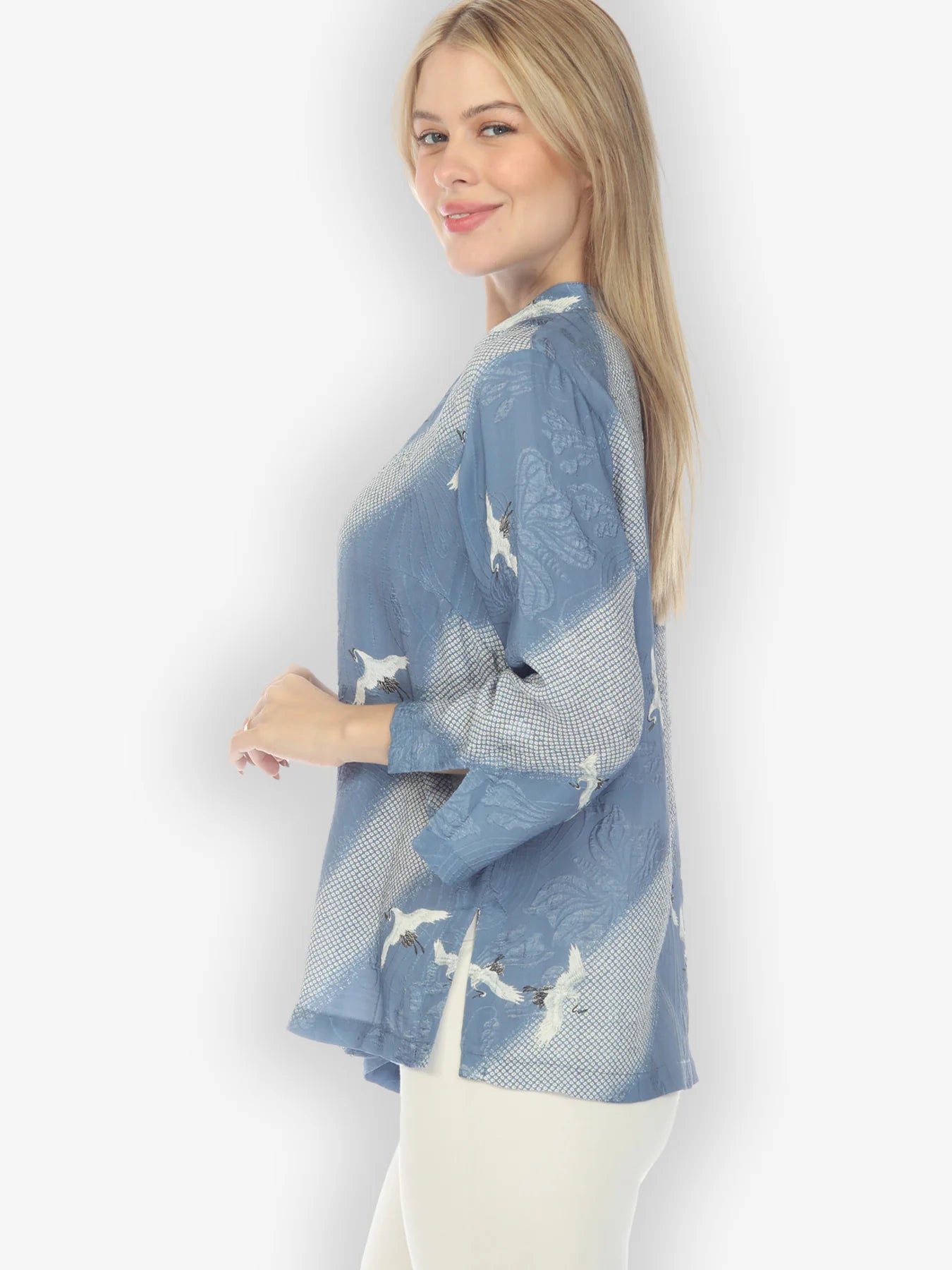 Citron "Shibori Flying Crane" Silk Blouse - 1213SFC