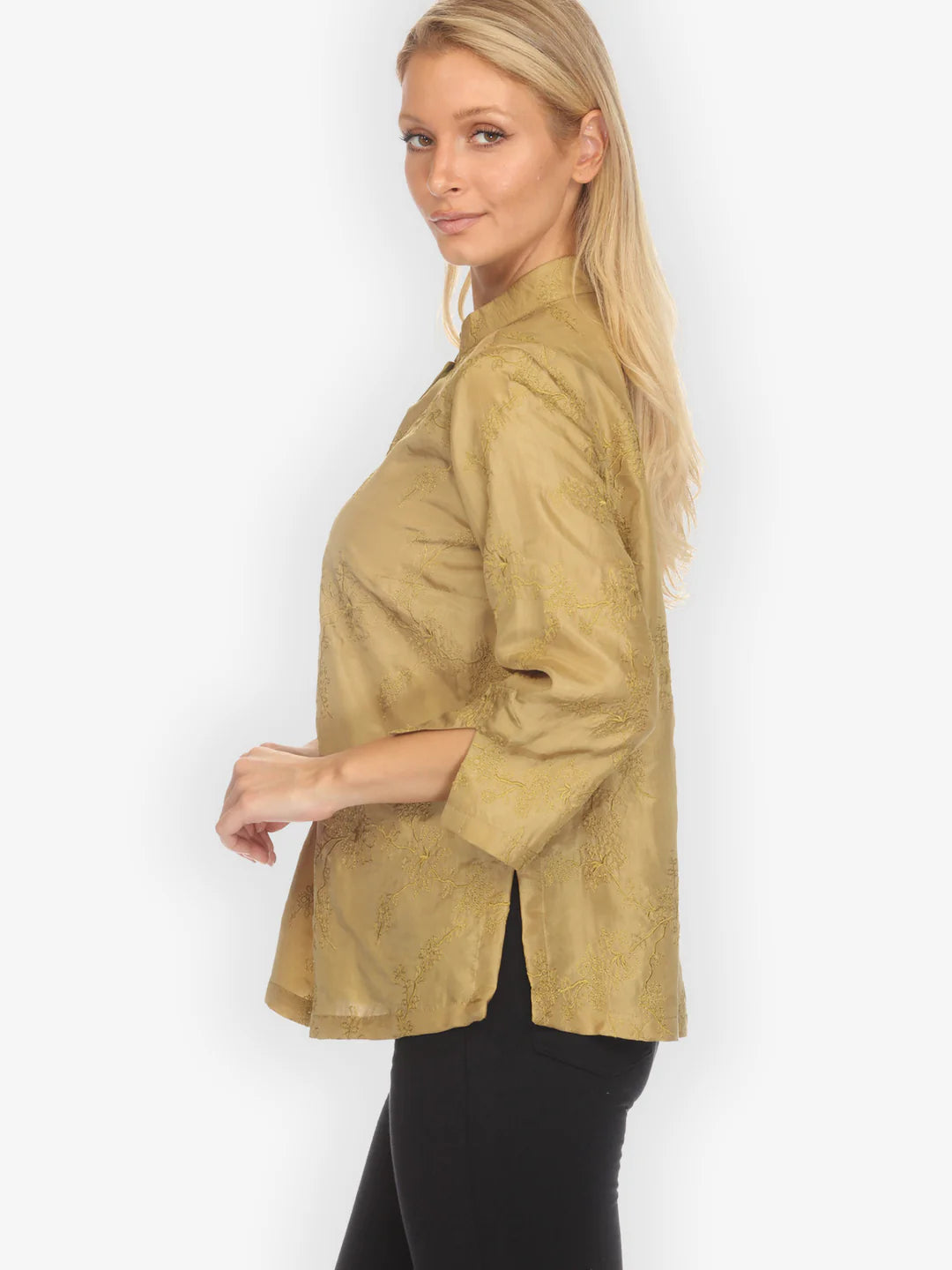 Citron "Sophisticated Floral Embroidery" Silk Blouse - 1213SFEG