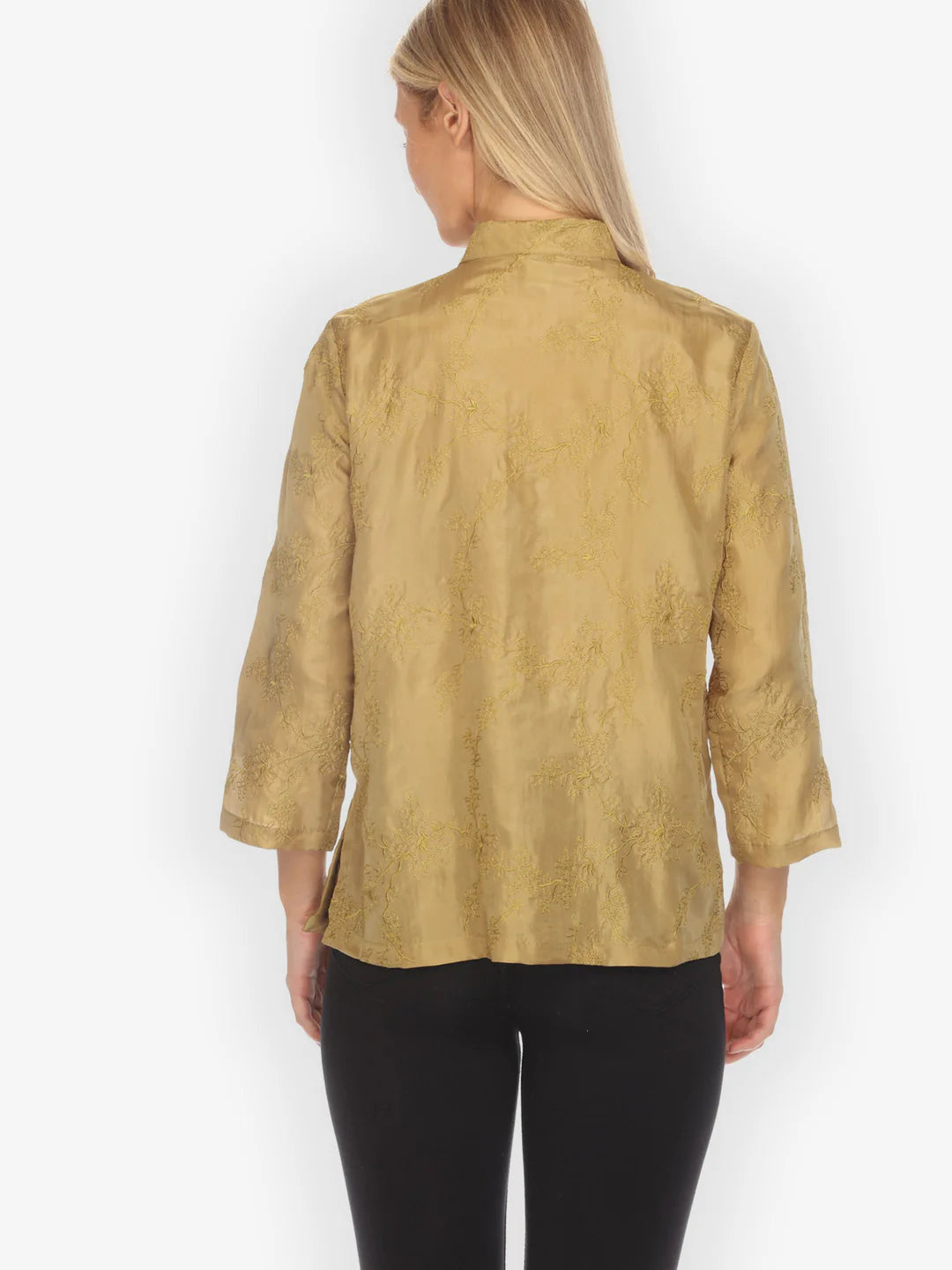 Citron "Sophisticated Floral Embroidery" Silk Blouse - 1213SFEG