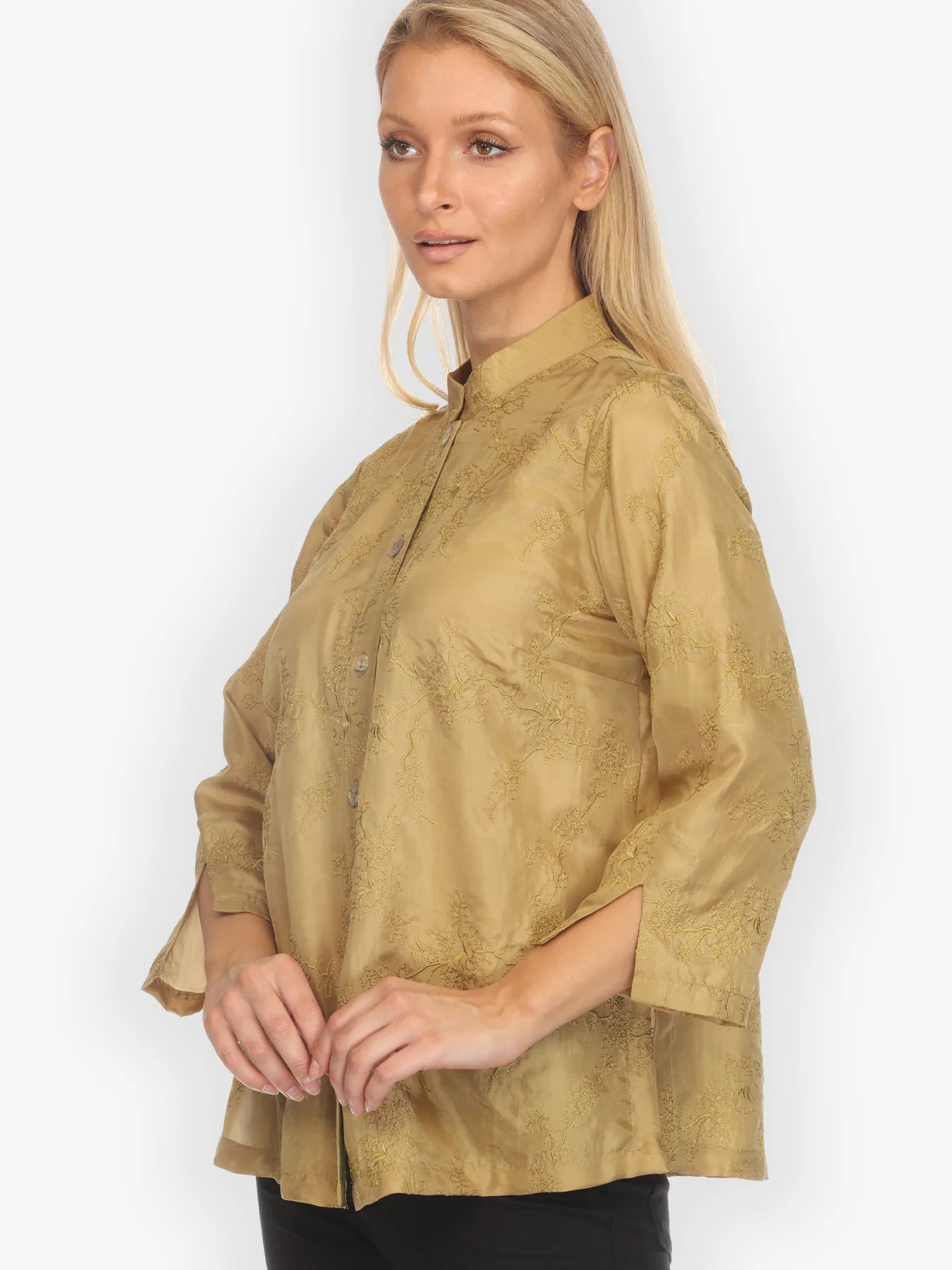 Citron "Sophisticated Floral Embroidery" Silk Blouse - 1213SFEG